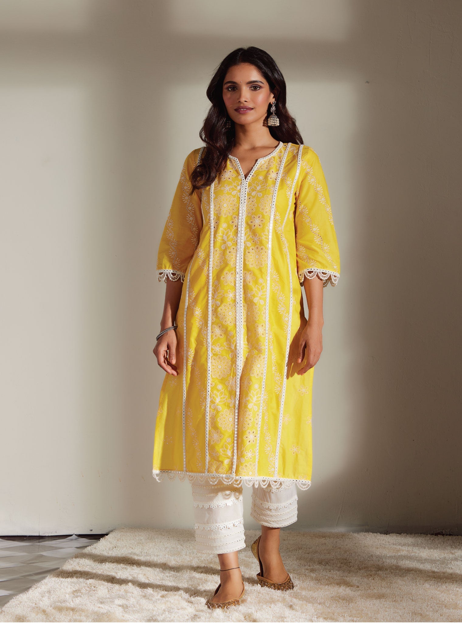 Mulmul Supima Cotton Mirror Gota White Pant