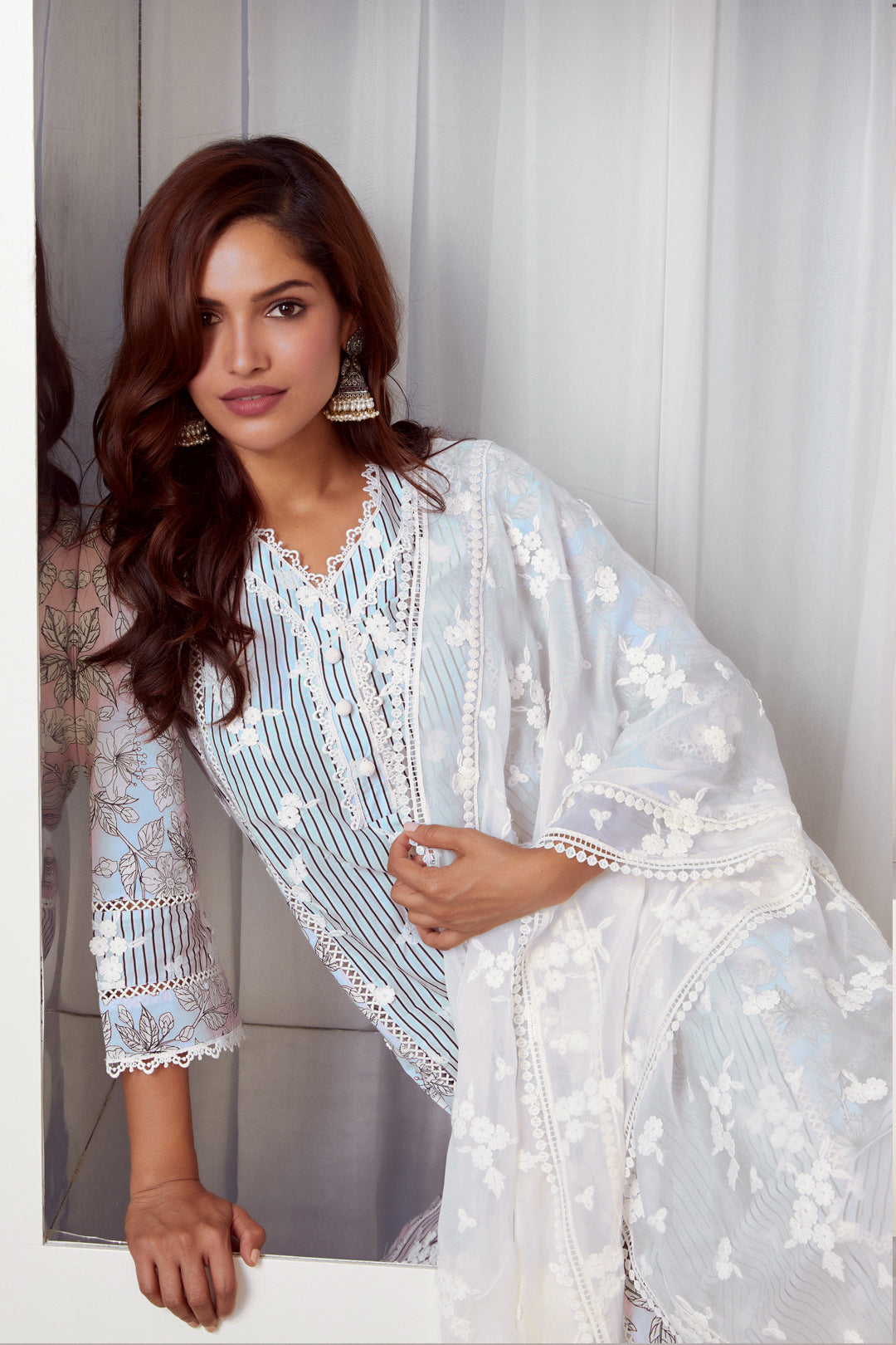 Carnaby Supima Cotton Light Blue Kurta with Palazzo Set