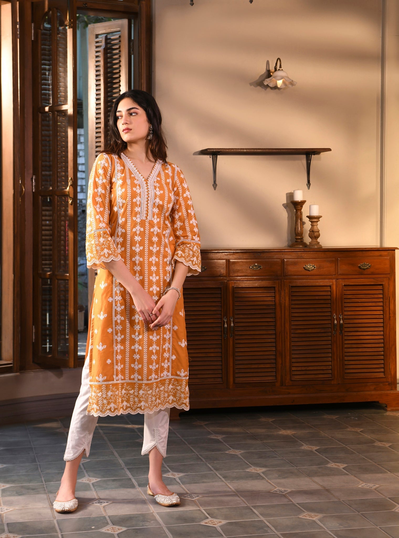 Mulmul Supima Cotton Arpina Orange Kurta