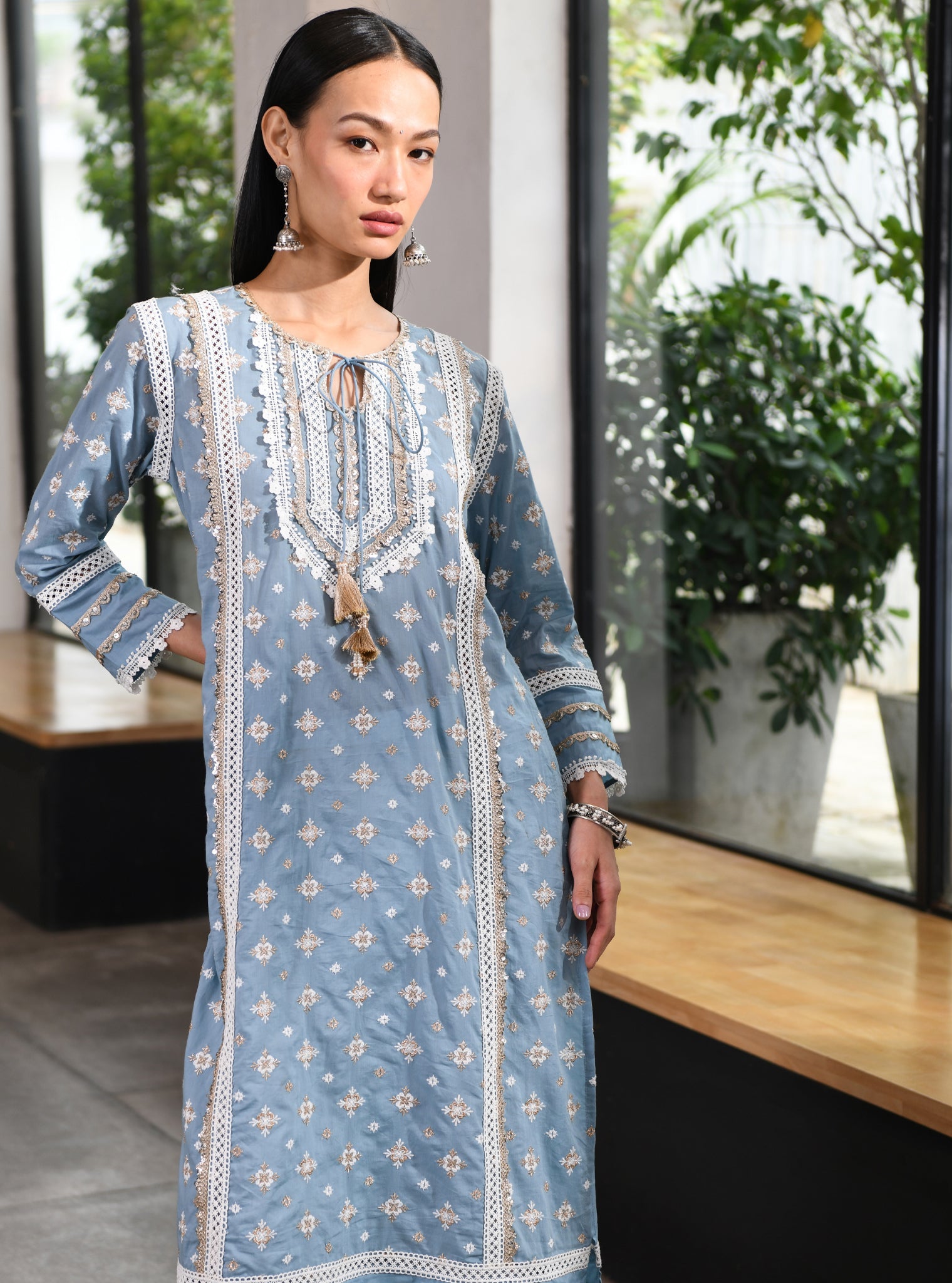 Corey Supima Cotton Teal Kurta Set