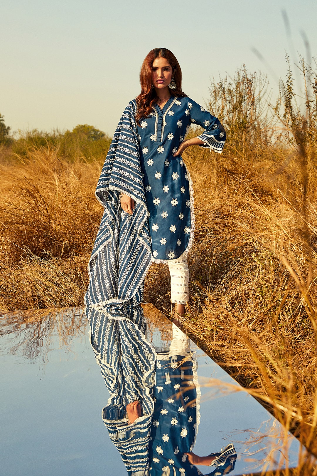 Dawn Supima Cotton Navy Kurta Set