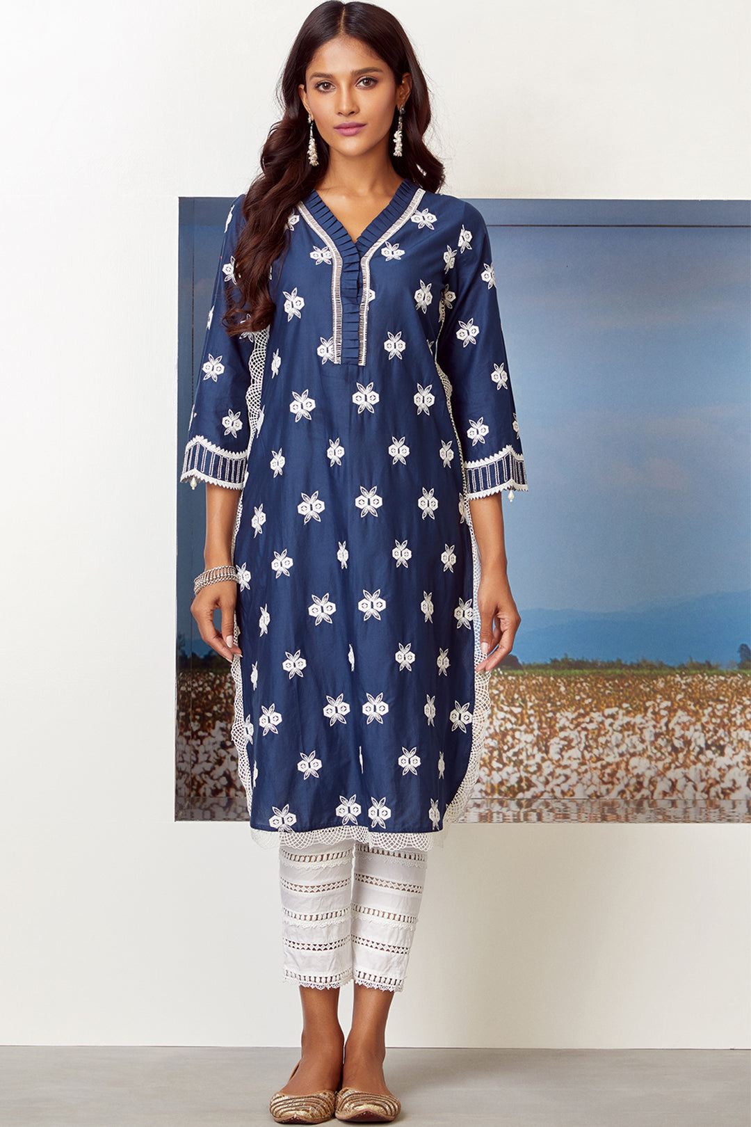 Mulmul Supima Cotton Dawn Navy Kurta