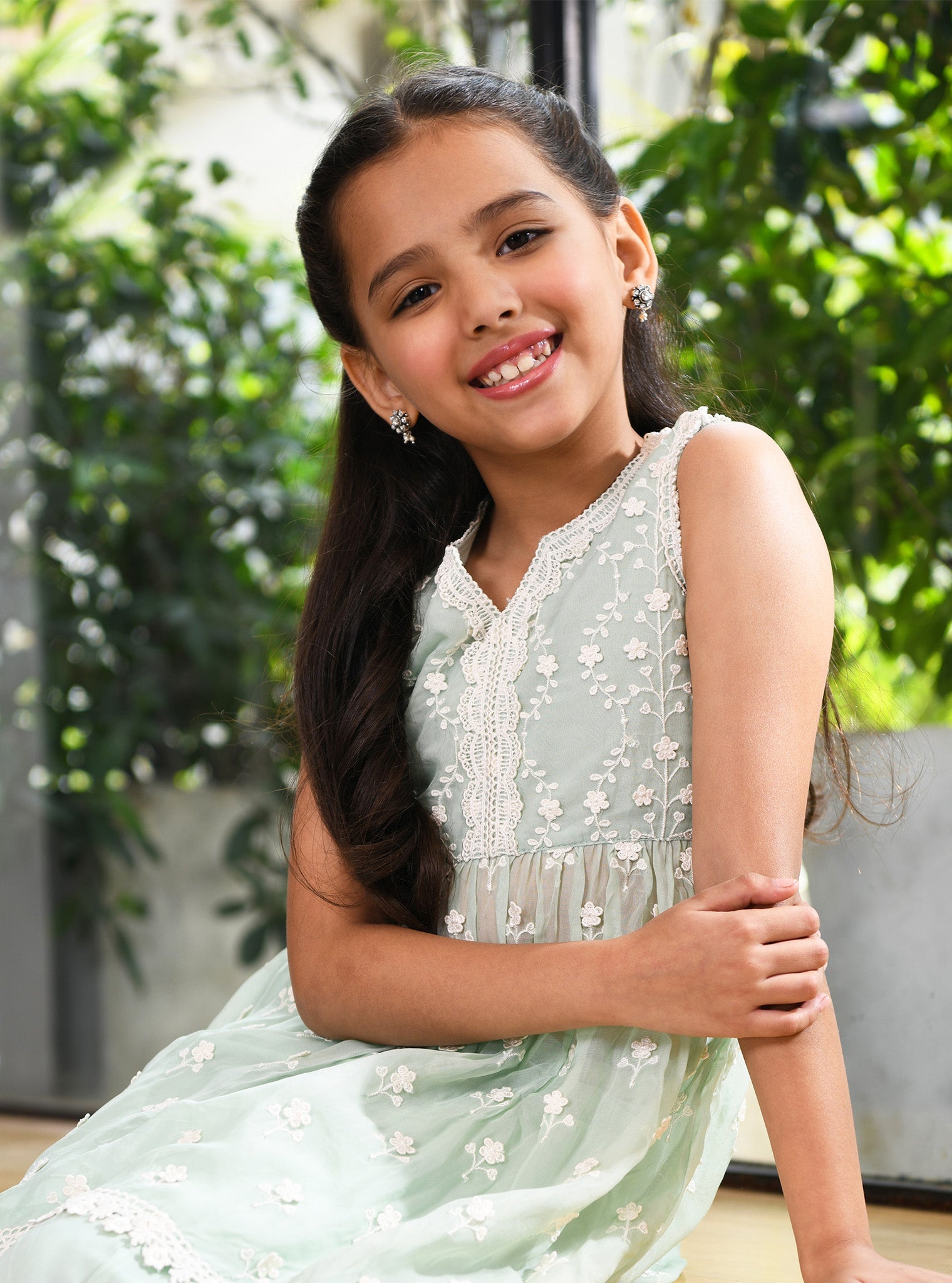 Mulmul Green Organza Destiny Kurta