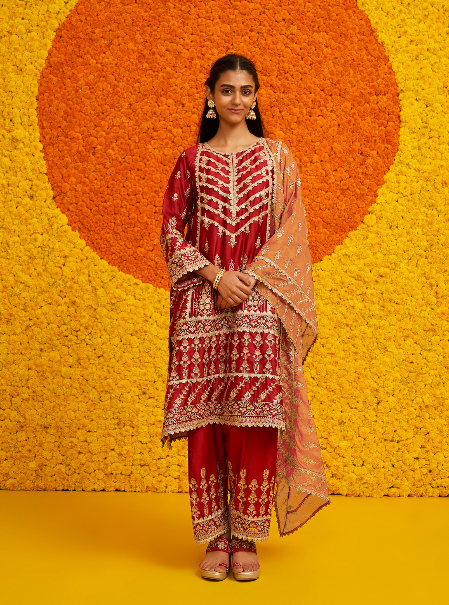 Ambar Organza Satin Red Kurta Set