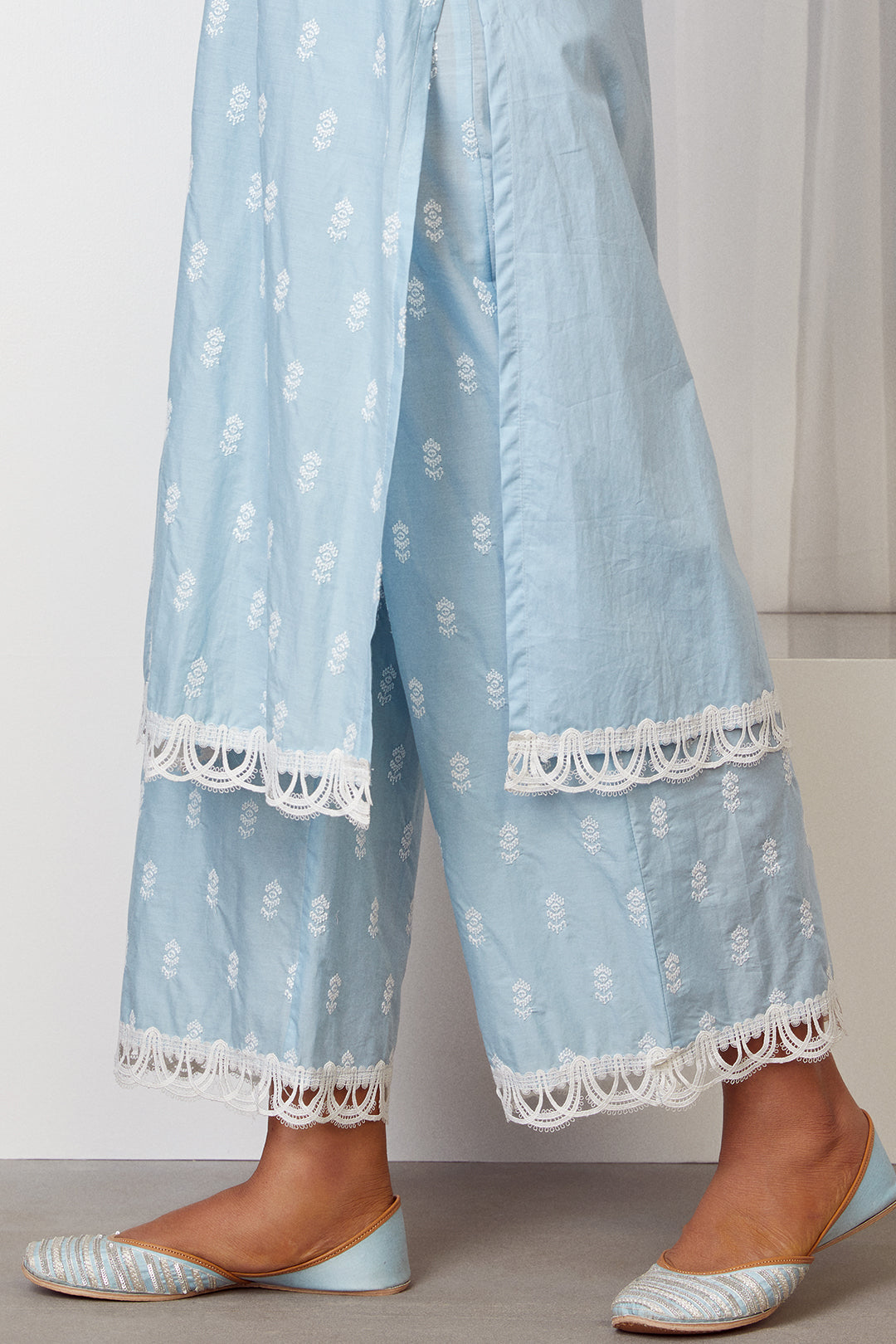 Escapade Supima Cotton Light Blue Kurta with Palazzo Set