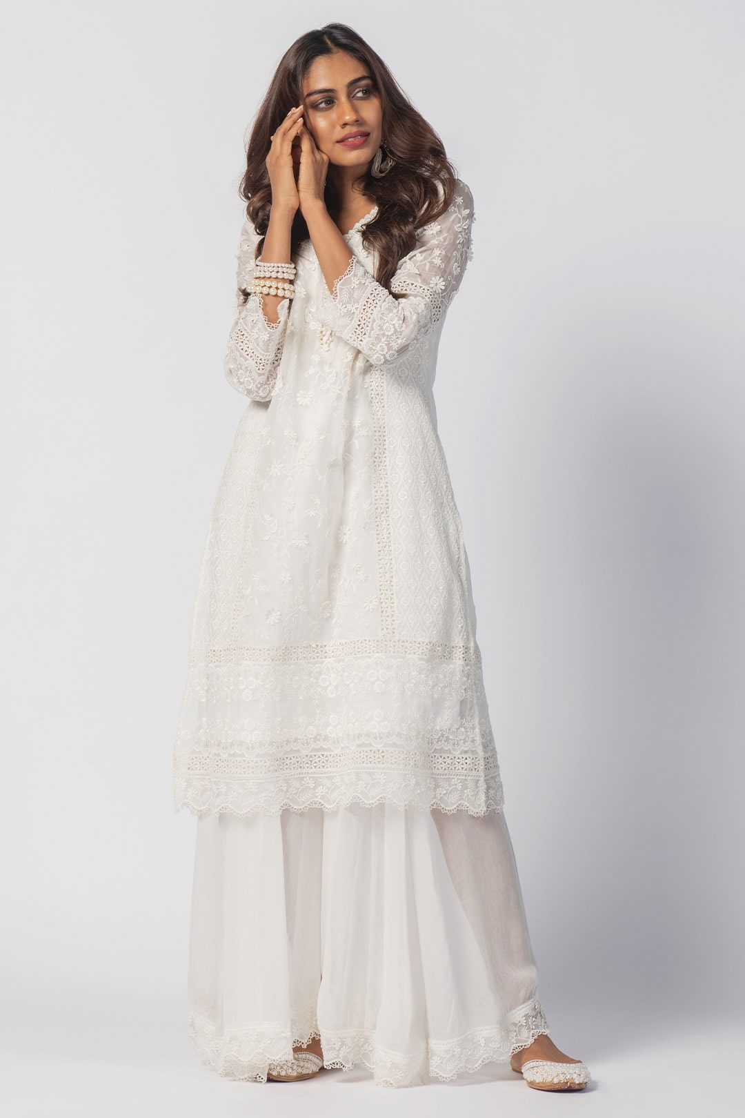 Fiona Tencel Luxe Organza Off White Sharara Set