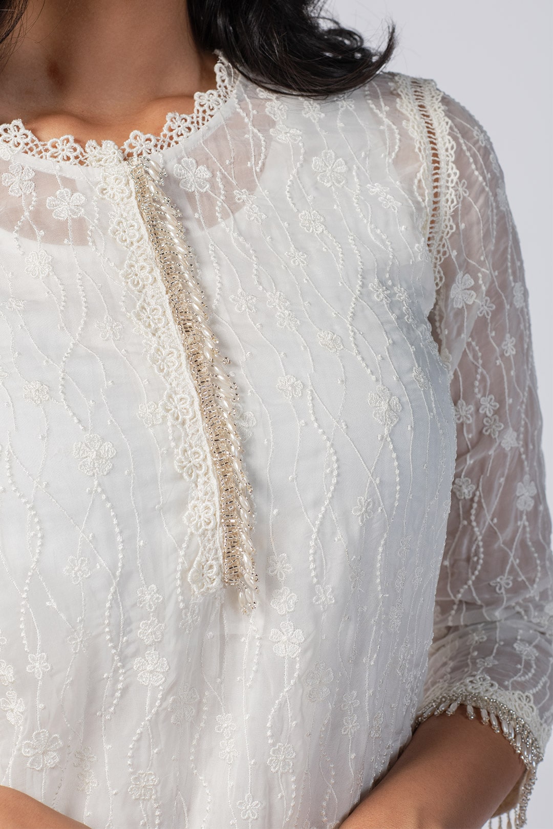 Freya Tencel Luxe Organza White Kurta With Freya Round Hem Pant