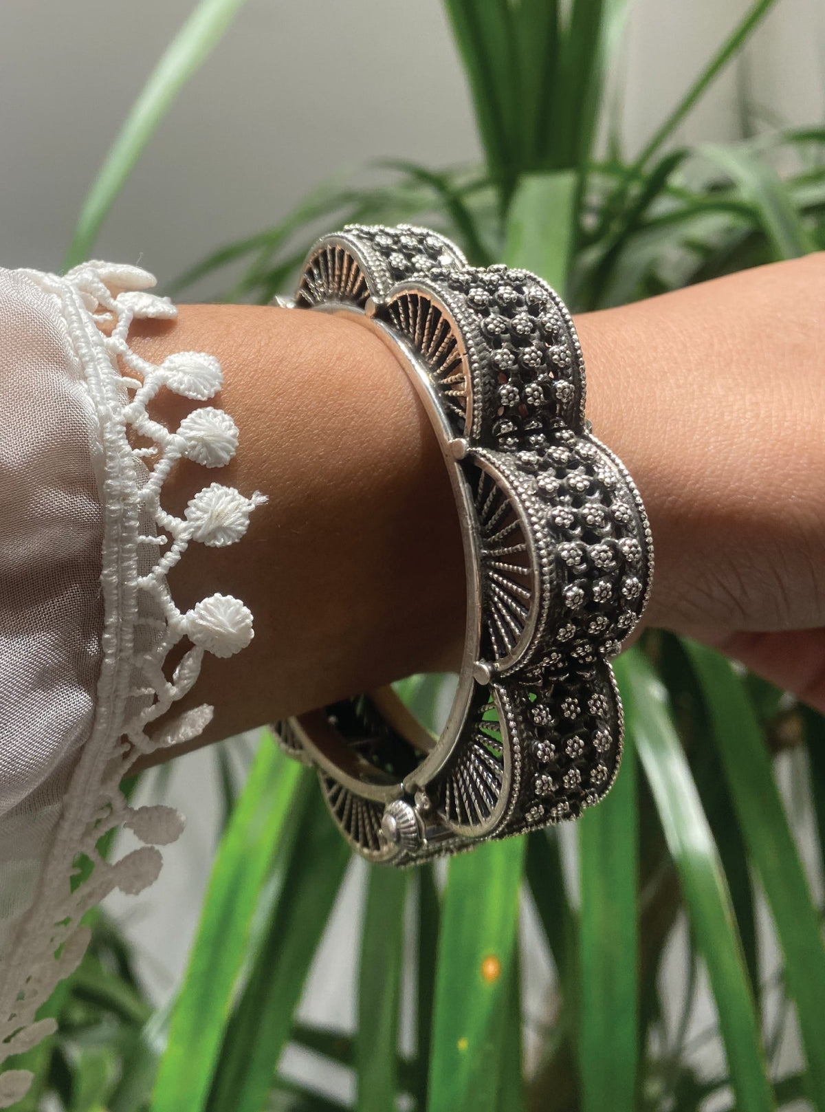 Pure Silver Hibiscus Kada