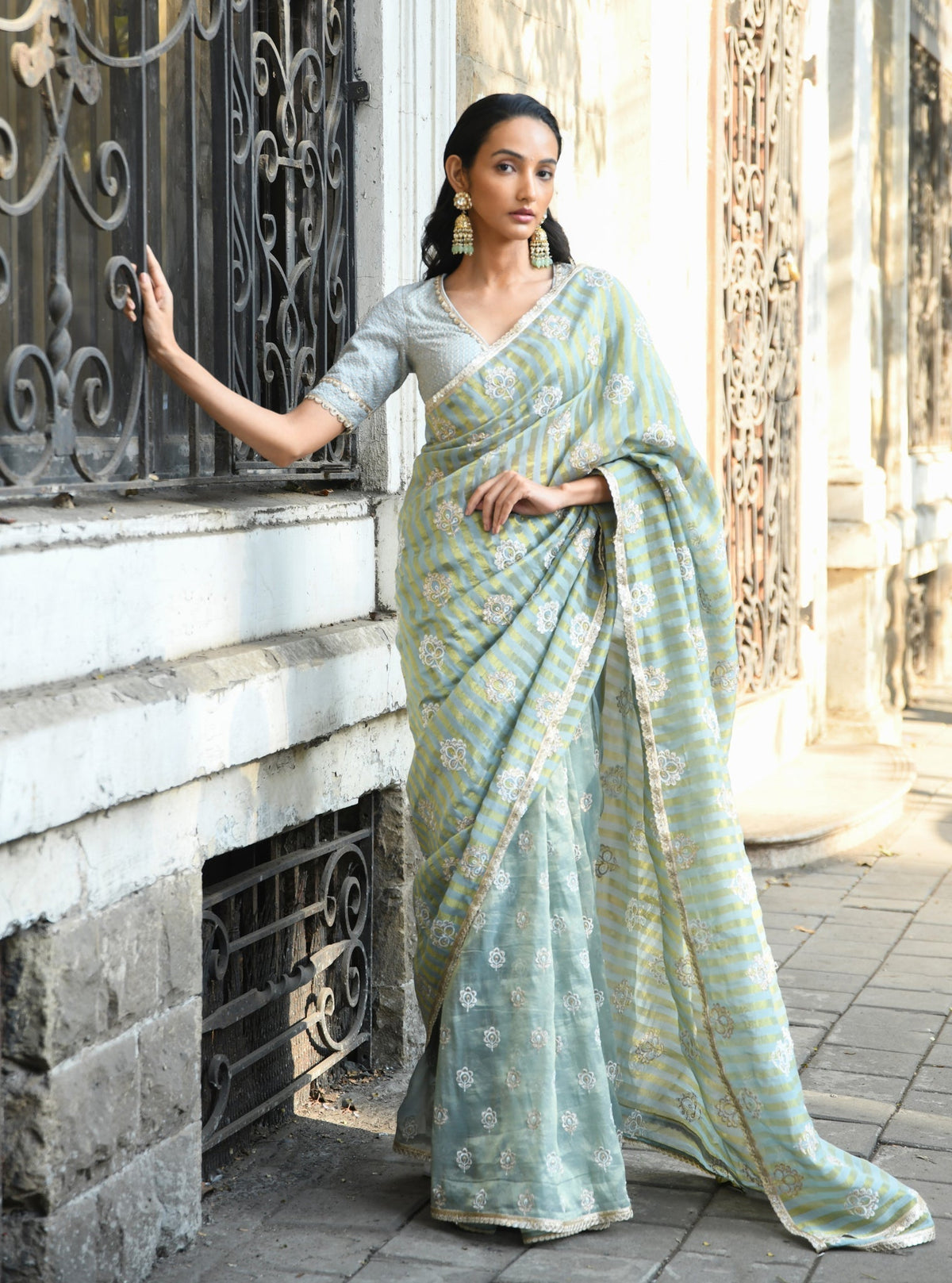Mangni Banarsi Luxe Tissue Light Blue Saree