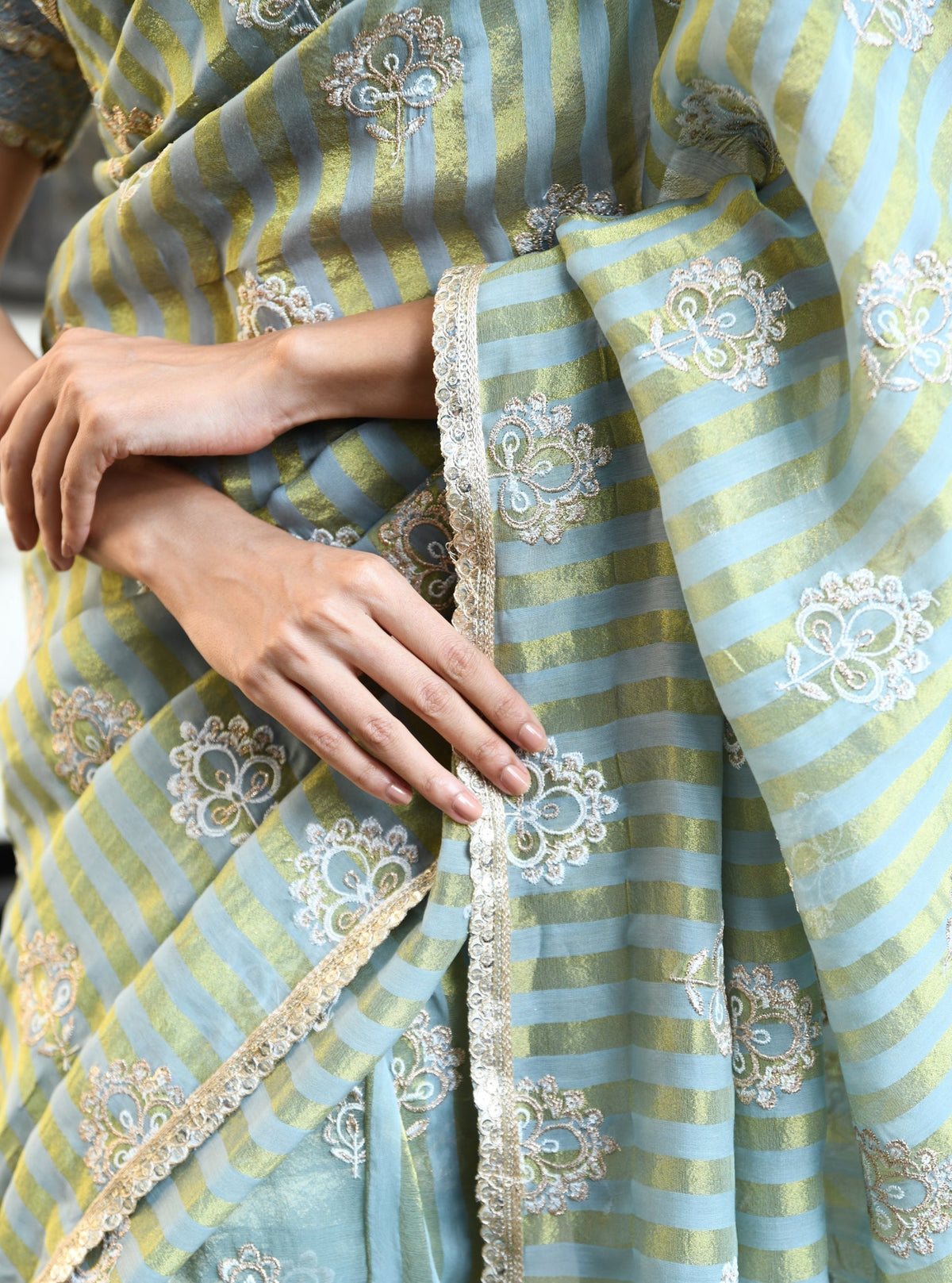 Mangni Banarsi Luxe Tissue Light Blue Saree