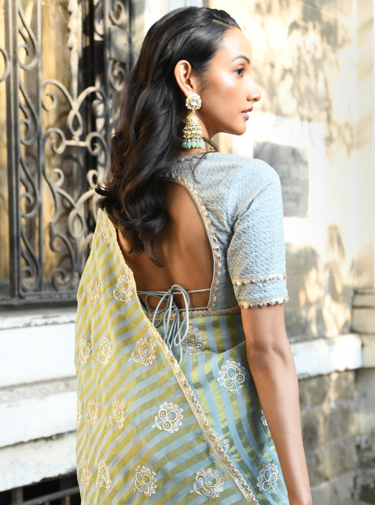 Mangni Banarsi Luxe Tissue Light Blue Saree