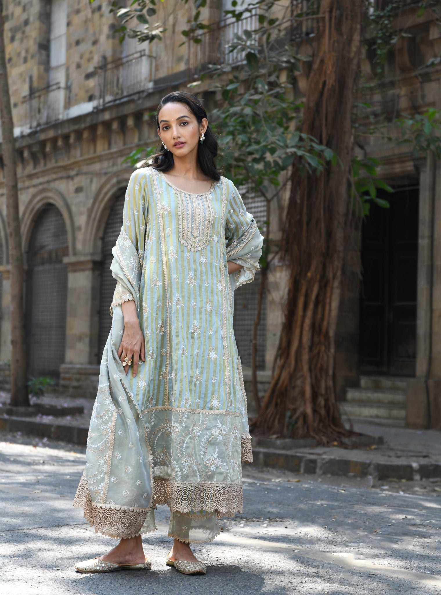 Kesar Banarsi Light Blue Anarkali Kurta Set