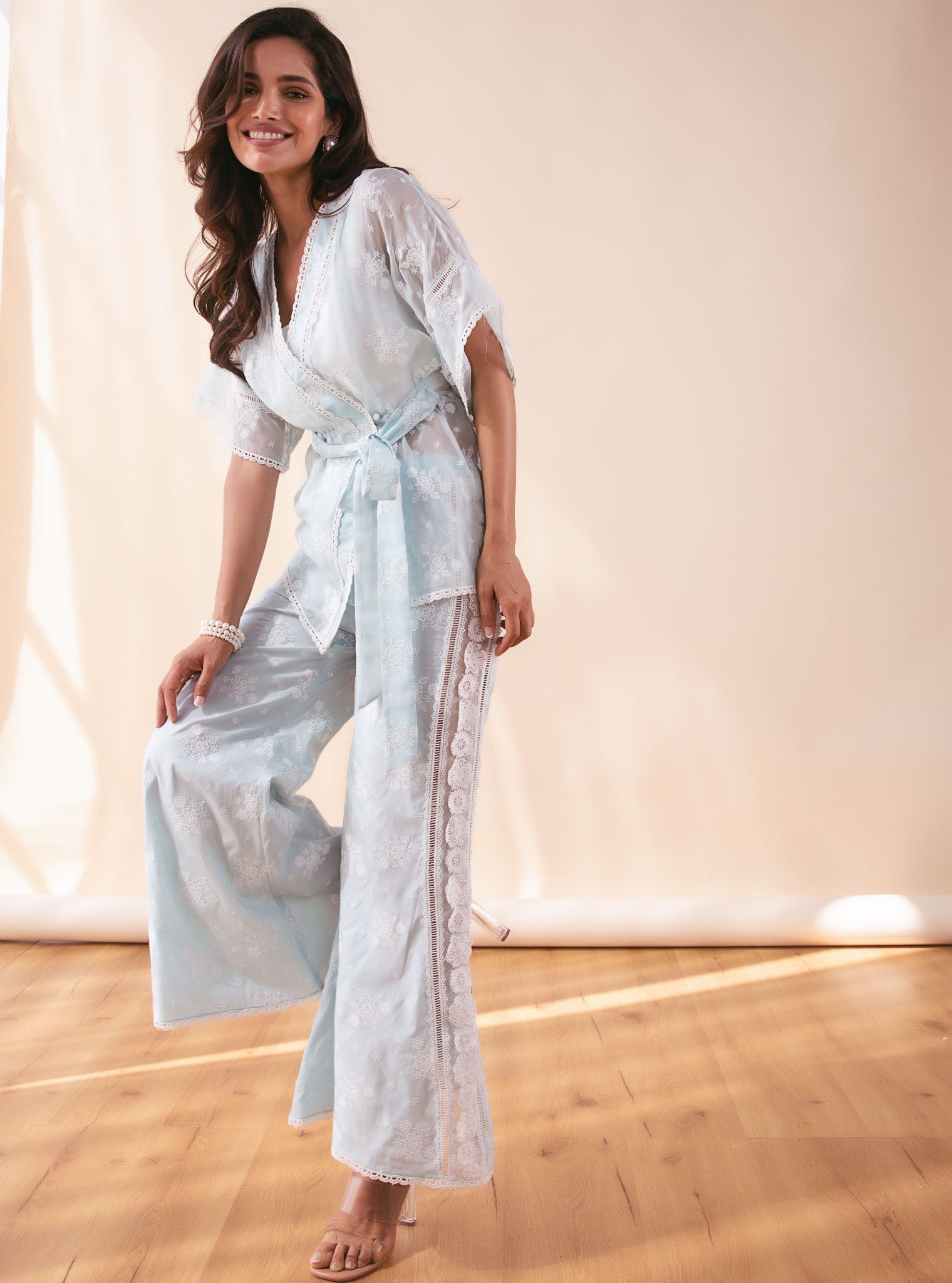 Mila Organza Blue Kimono Set