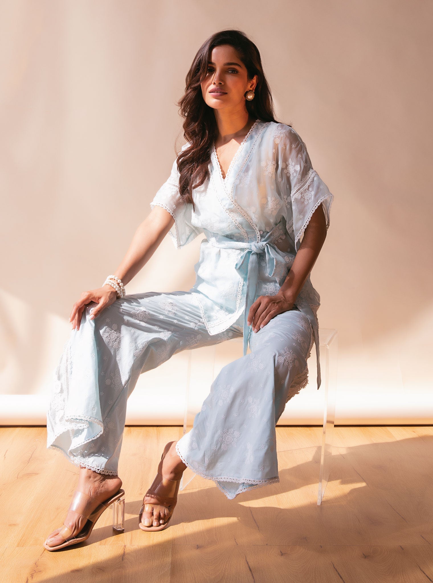 Mila Organza Blue Kimono Set