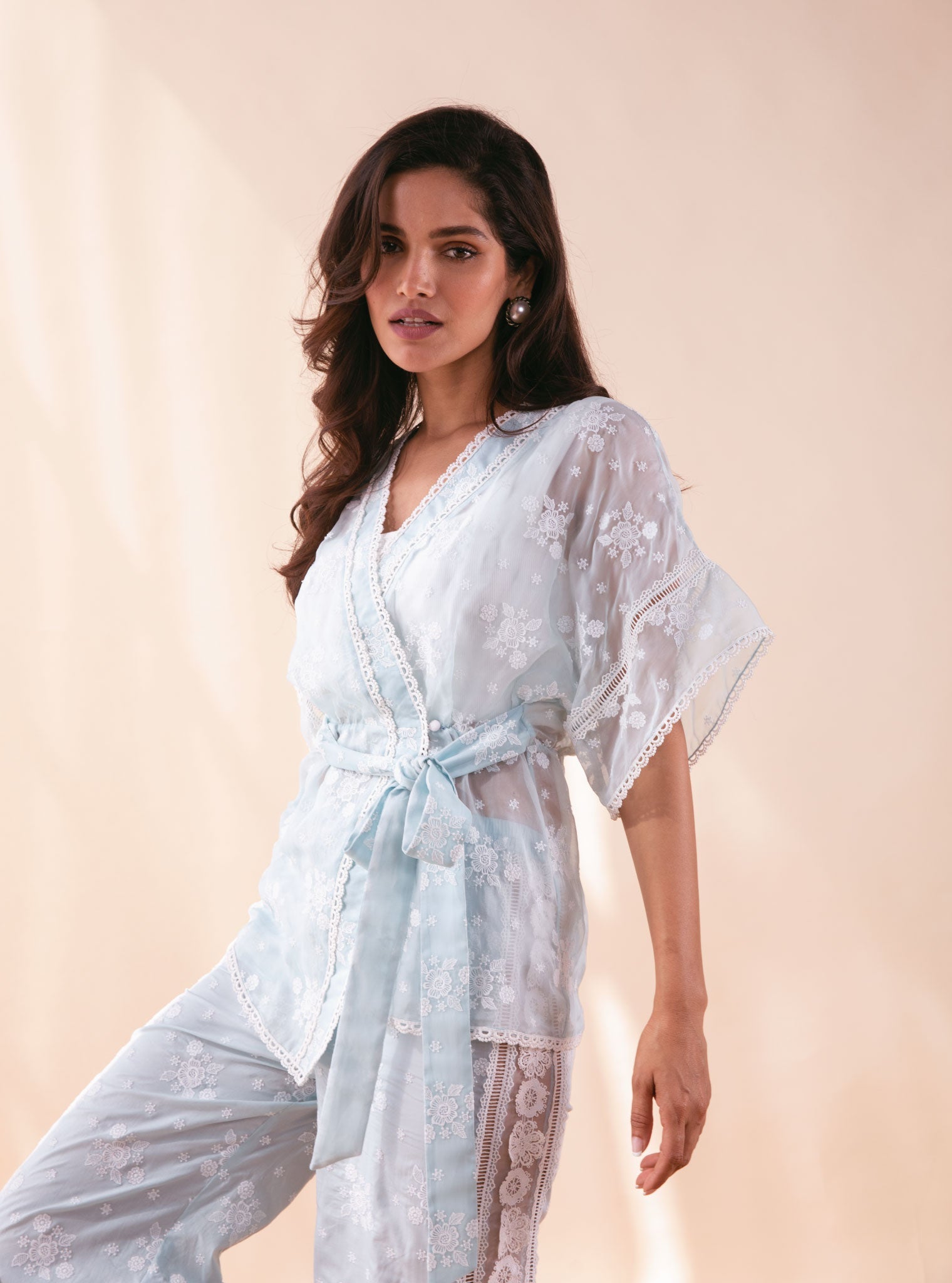Mila Organza Blue Kimono Set