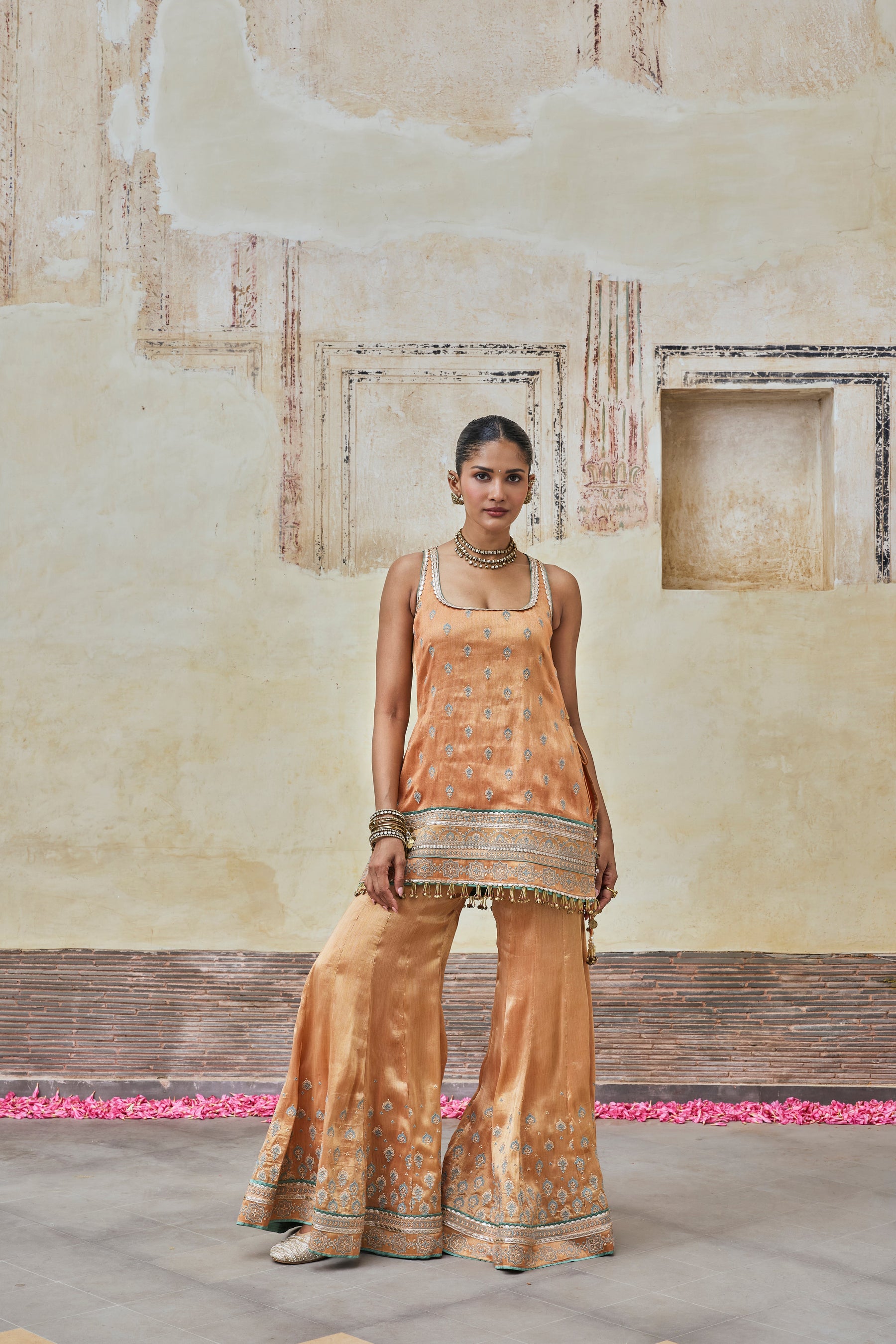Jugal Bemberg Tissue Orange Kurta with Sharara