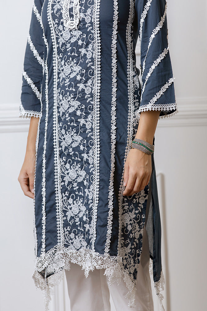 Mulmul Zinnia Kurta Navy Blue