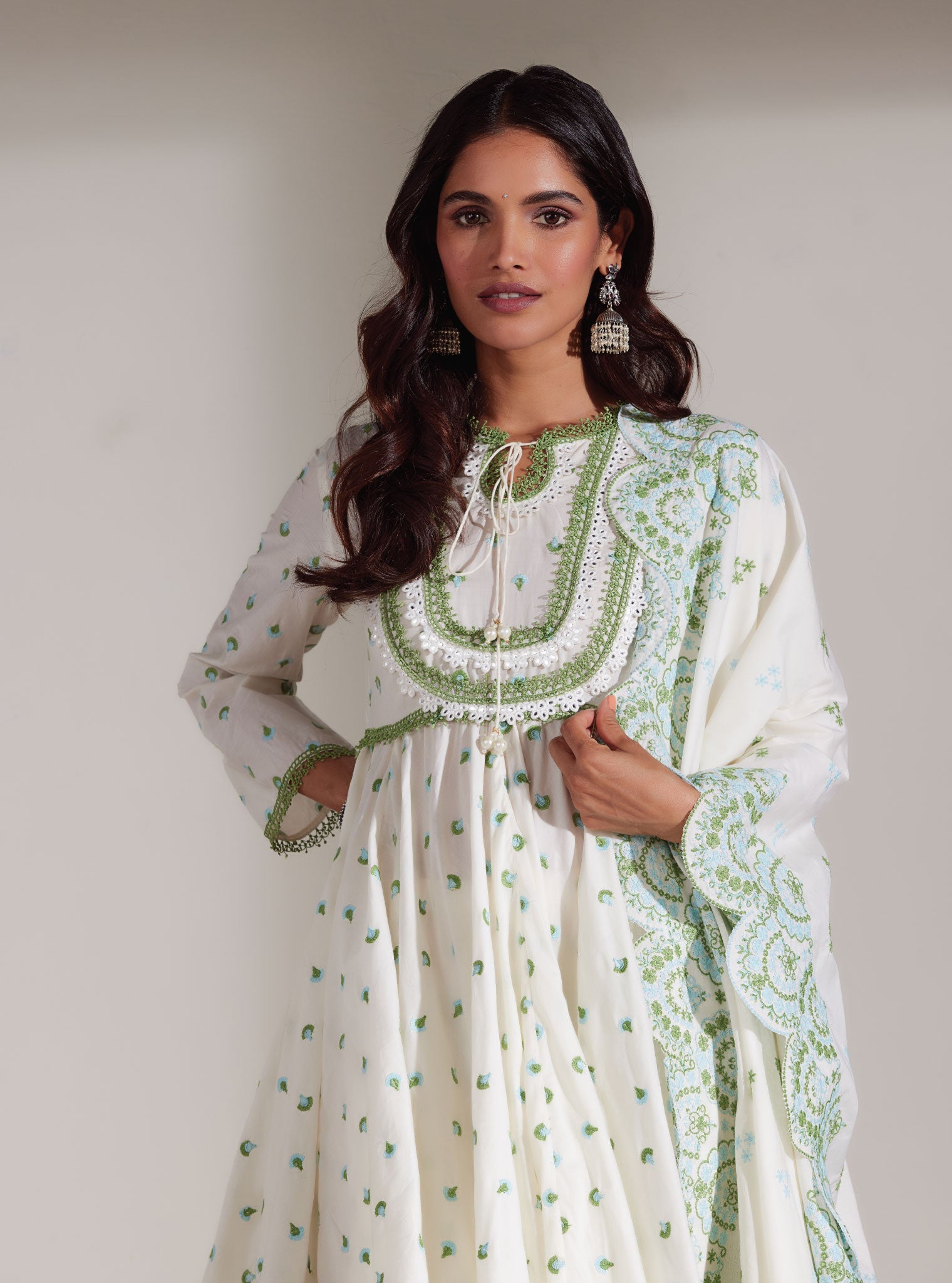 Mulmul Supima Cotton Cyane White Dupatta