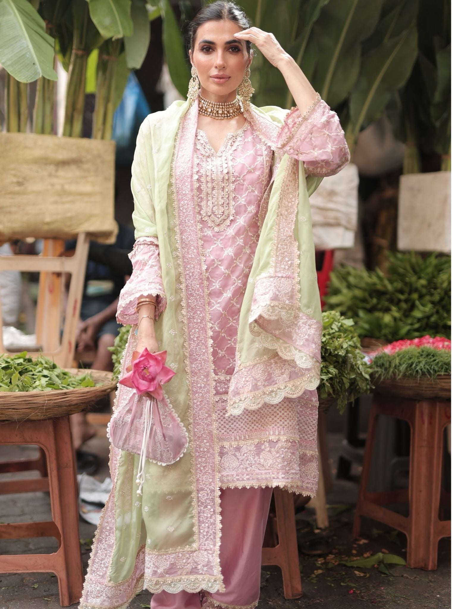 Suhana Organza Onion Pink Kurta Set