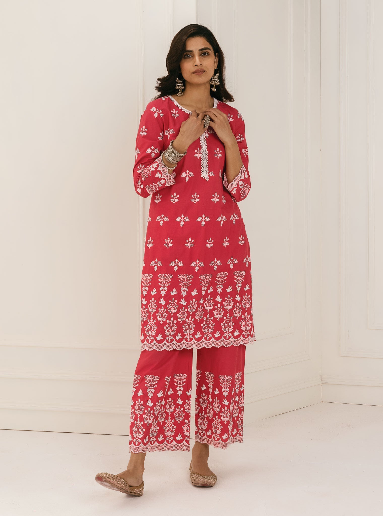 Mulmul Supima Cotton Prini Red Palazzo
