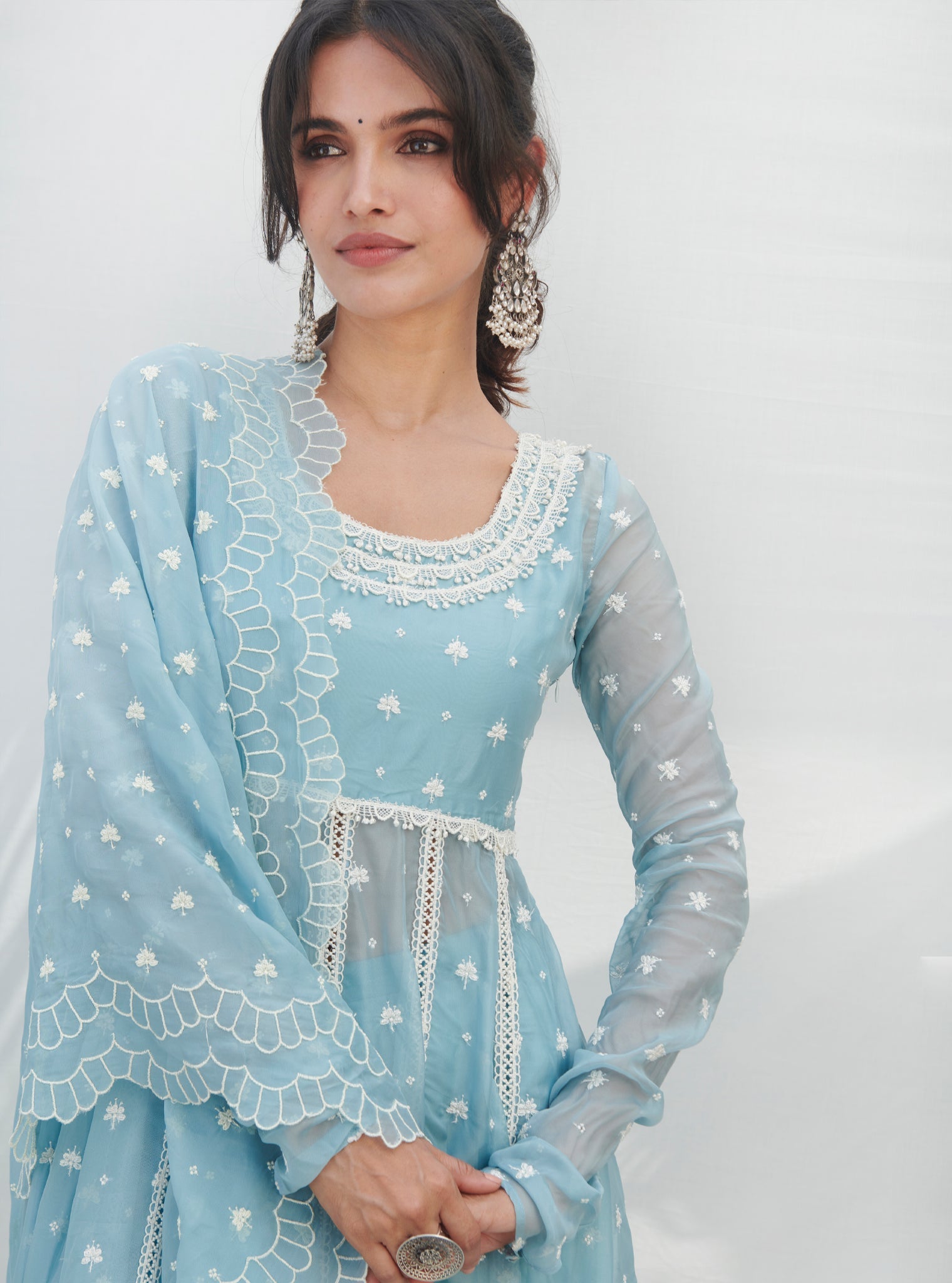 Mulmul Supima Cotton Aldona Blue Dupatta