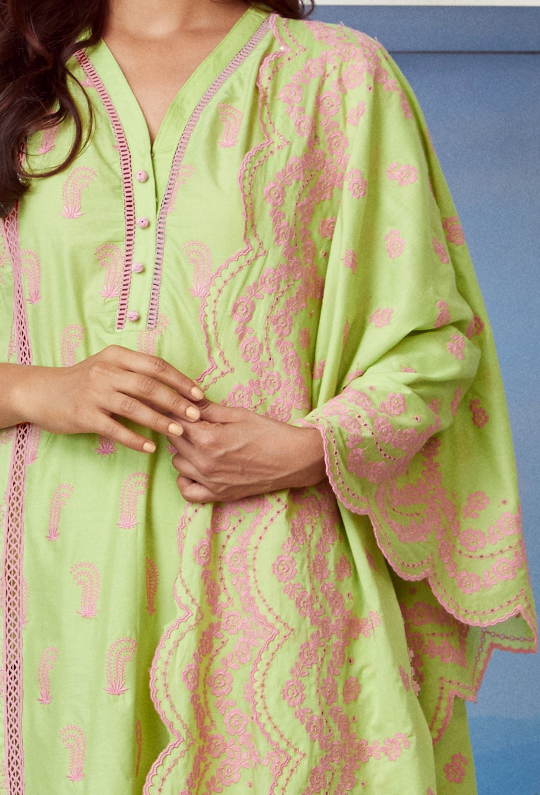 Mulmul Supima Cotton Altair Green Dupatta