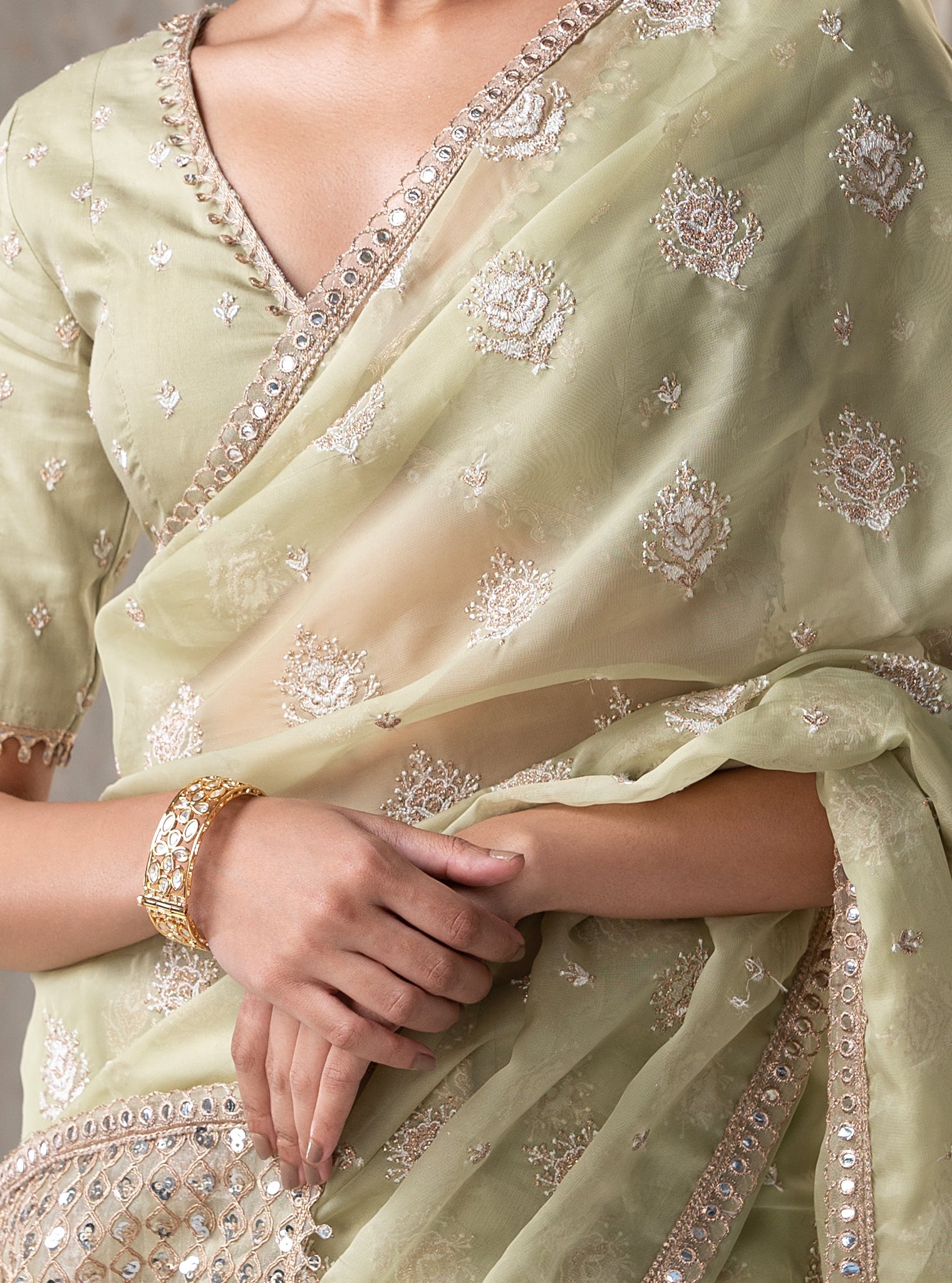 Savani Organza Green Saree