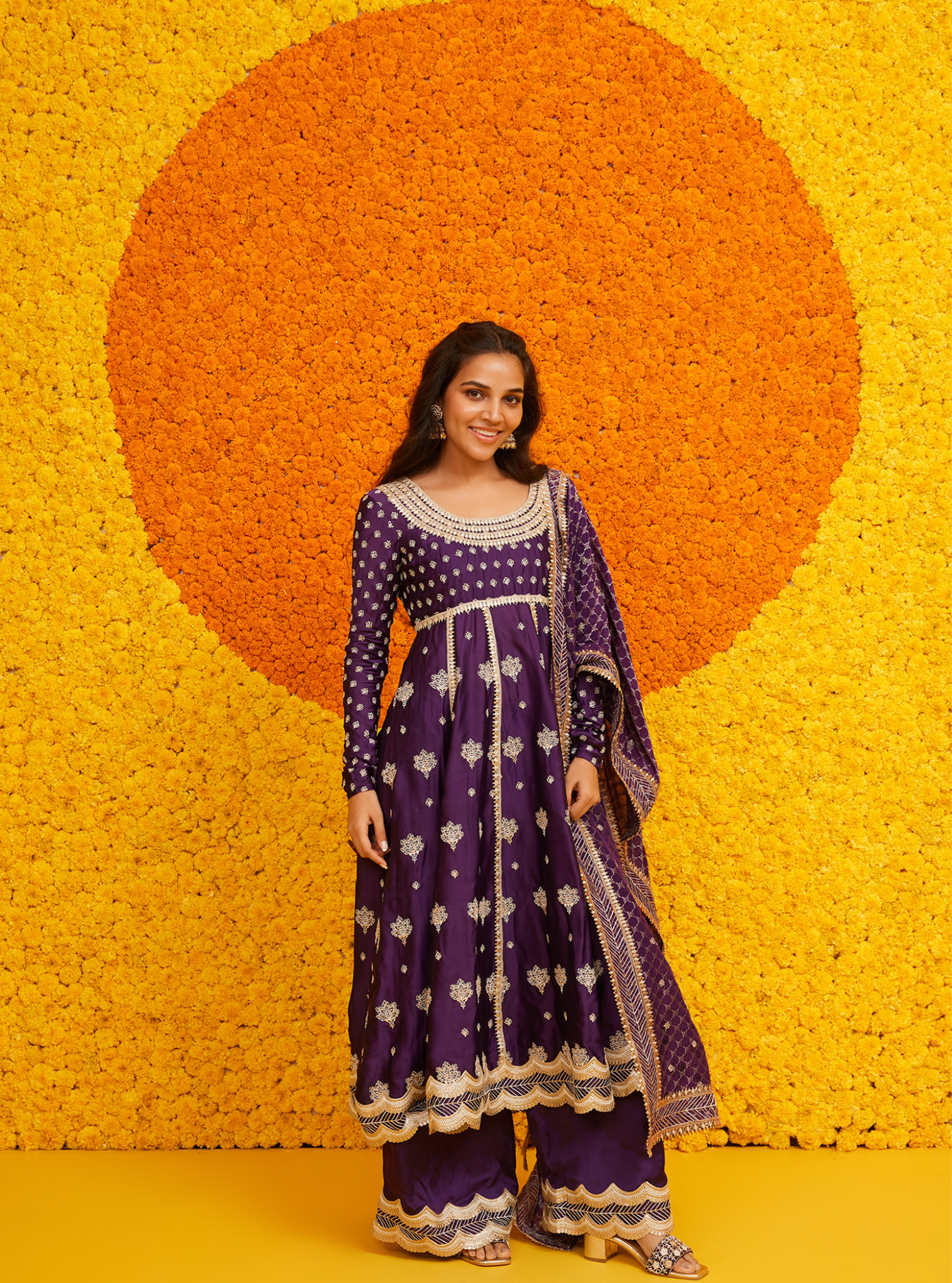 Palki Organza Satin Purple Kurta Set