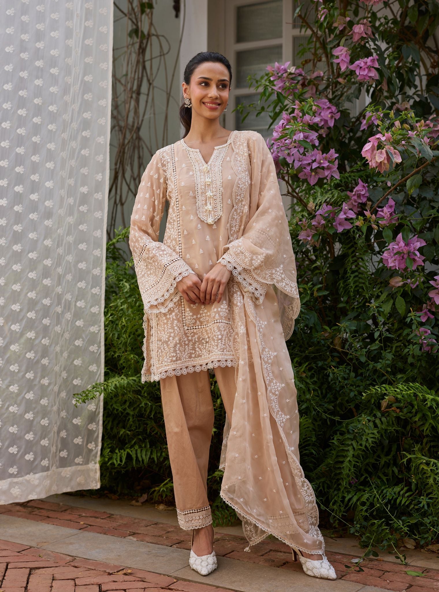 Meyo Organza Beige Kurta Set