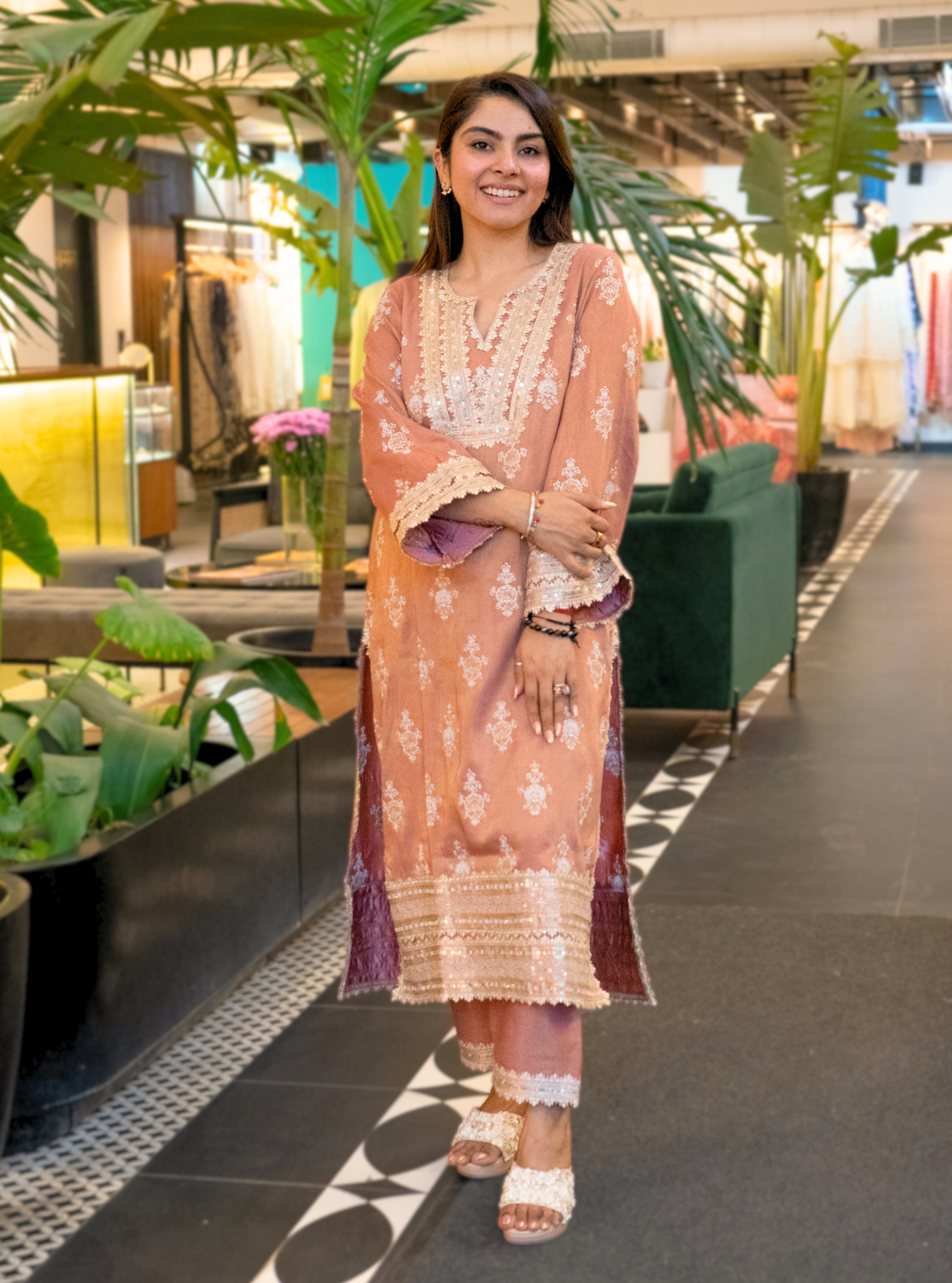 Mitthi Luxe Tissue Rose Kurta Set