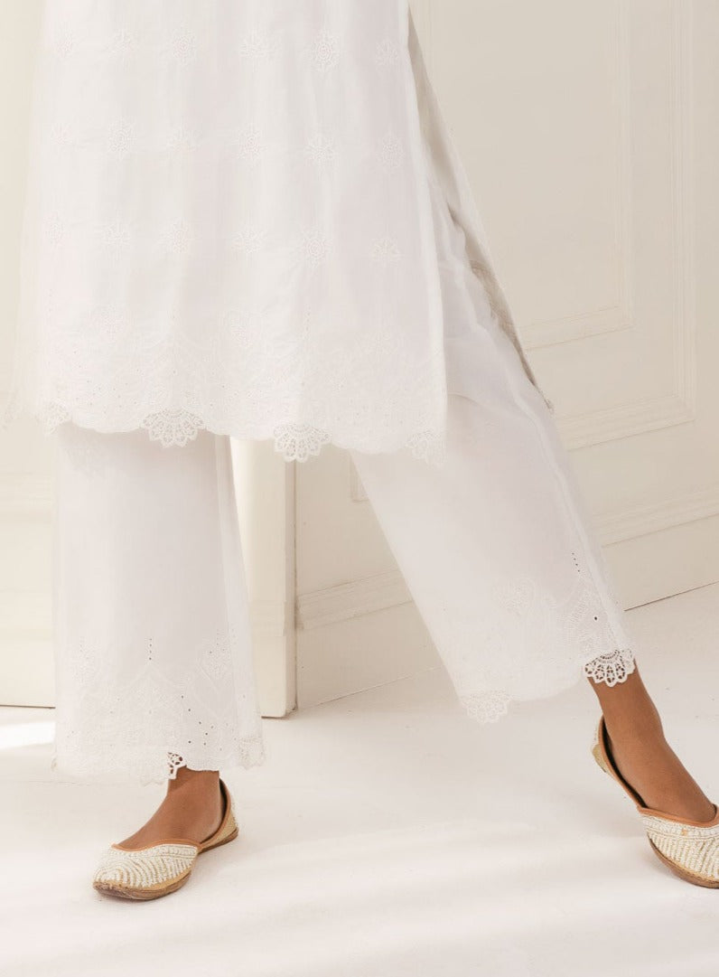 Mulmul Supima Cotton Tia White Palazzo