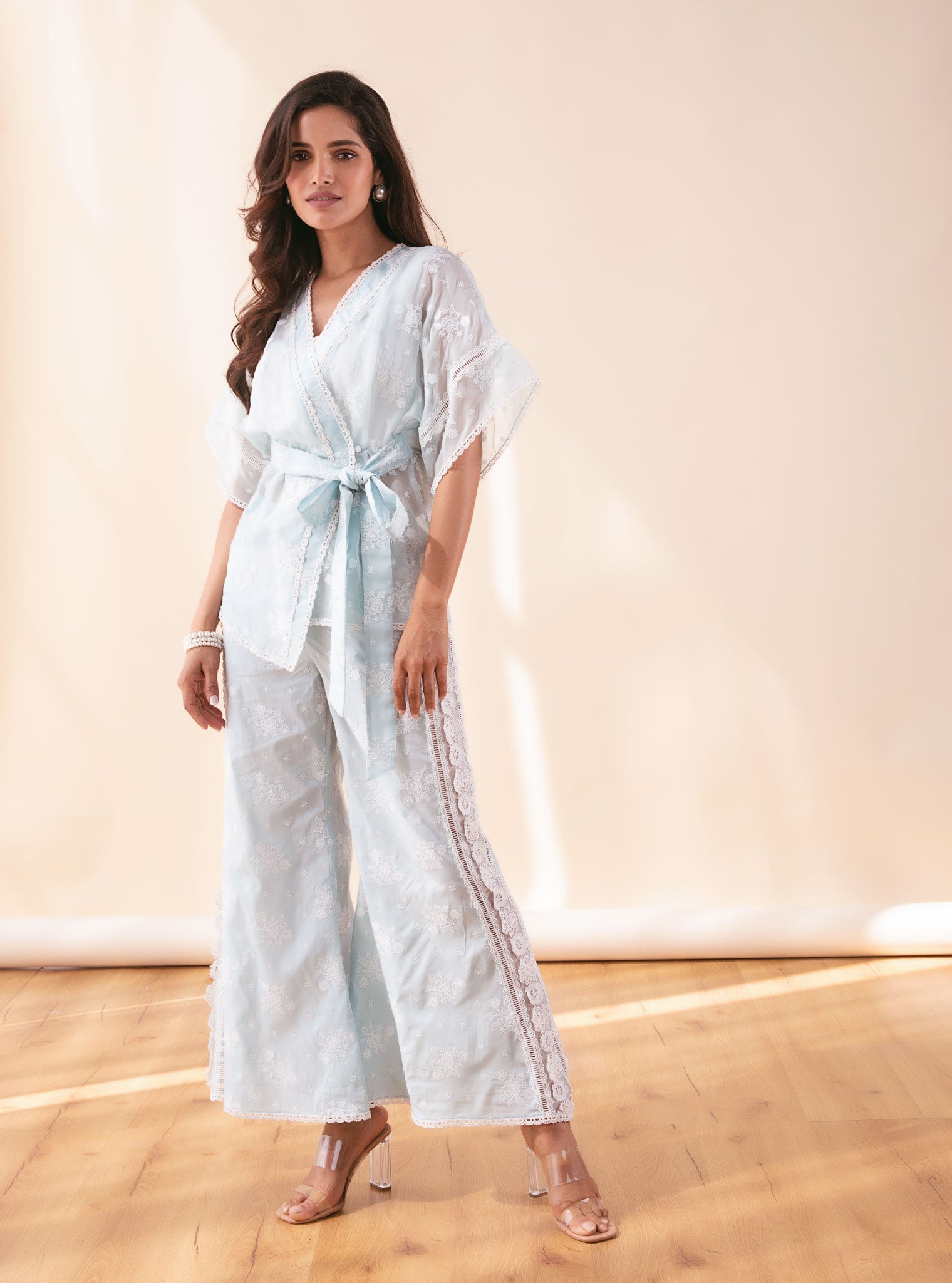 Mila Organza Blue Kimono Set