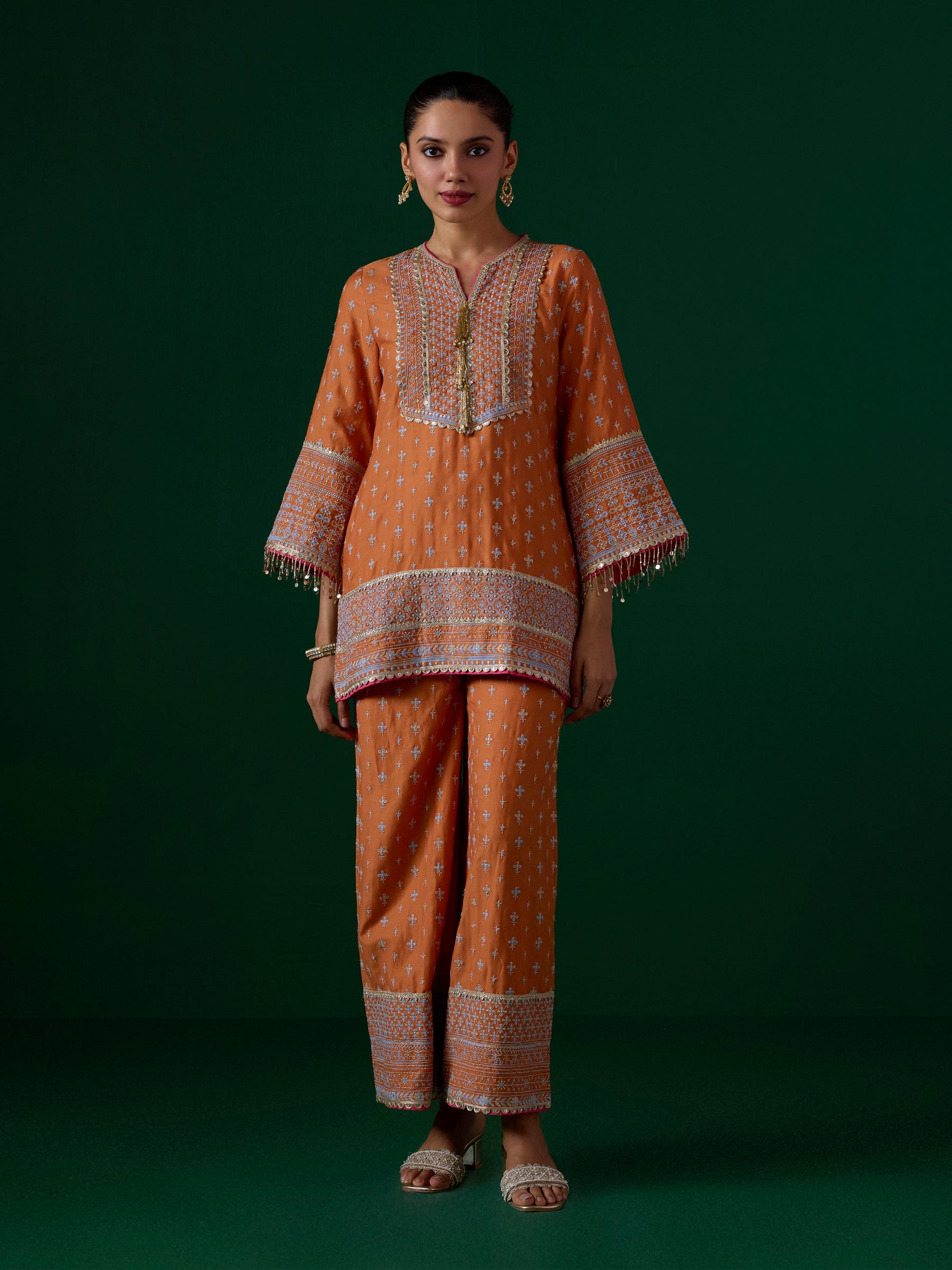 Laagi Pima Satin Orange Kurta Set