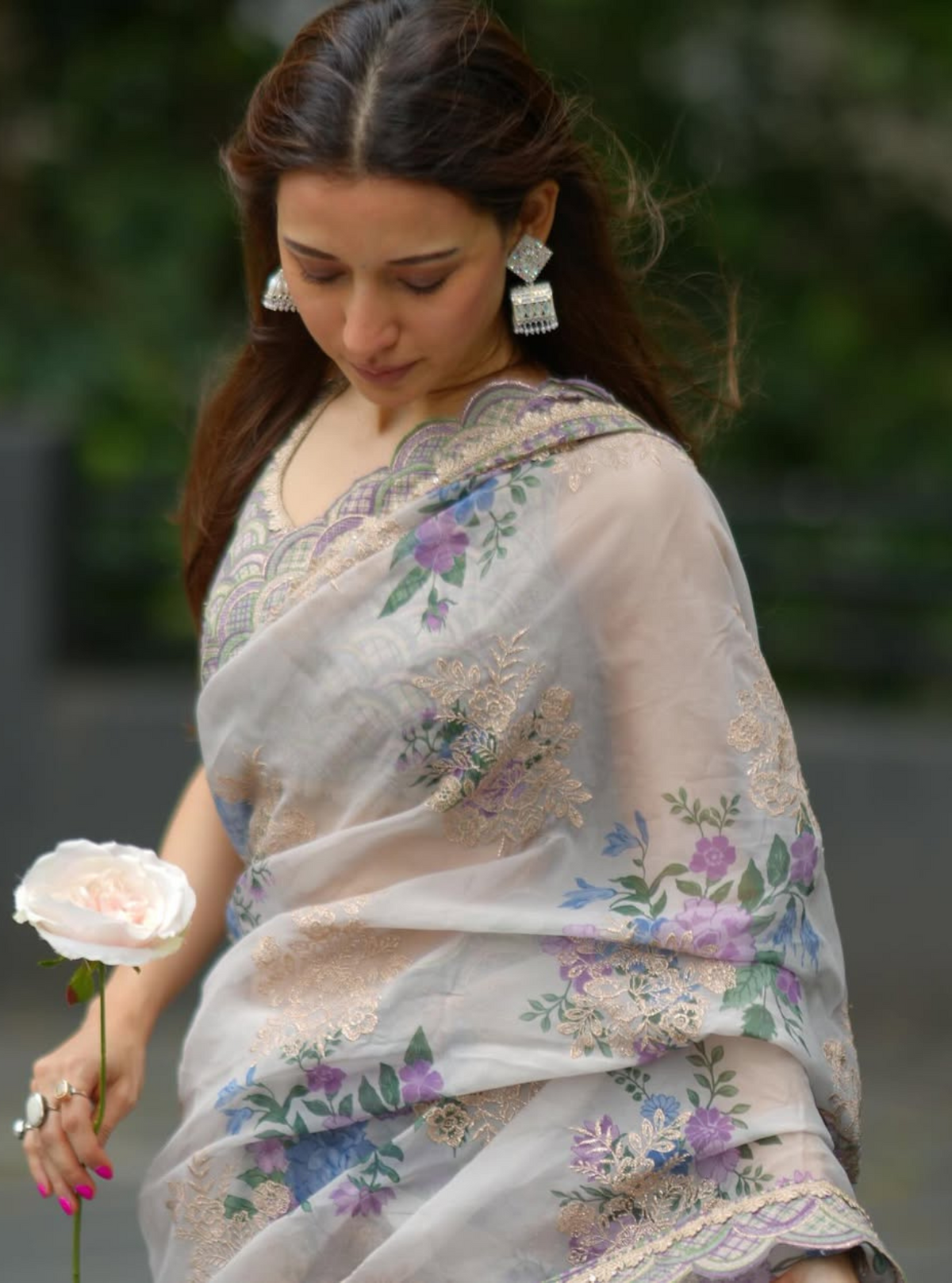 Swar Organza Printed White Saree