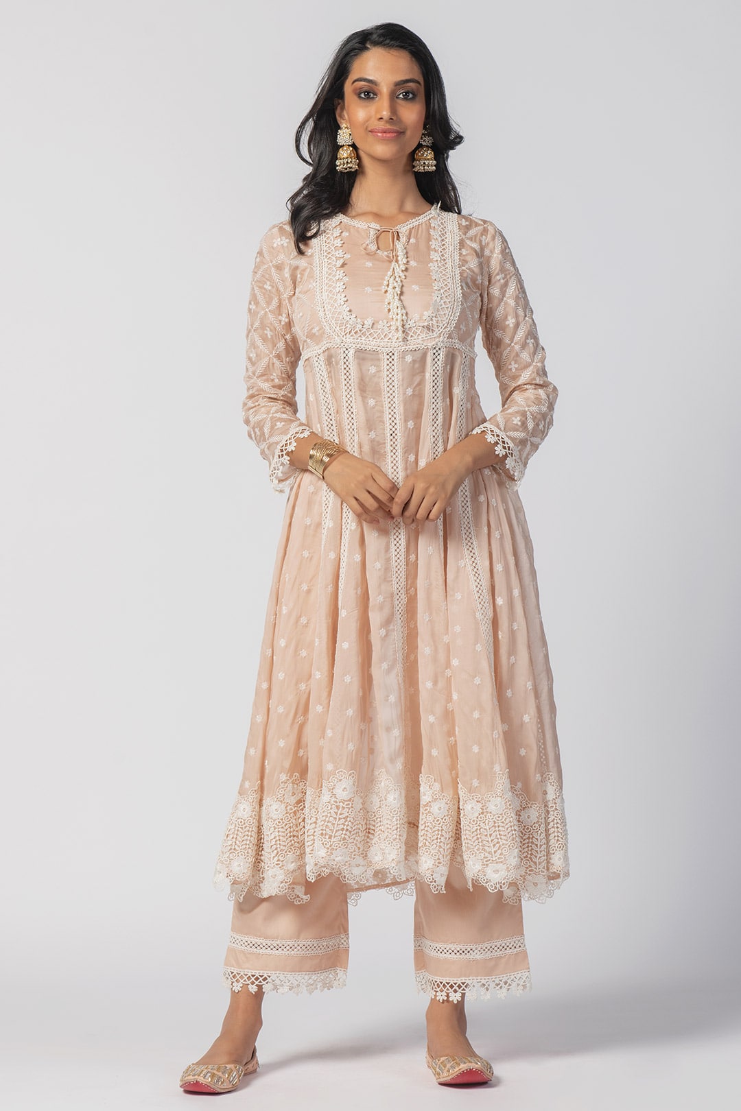 Valerie Tencel Luxe Organza Beige Kurta Set
