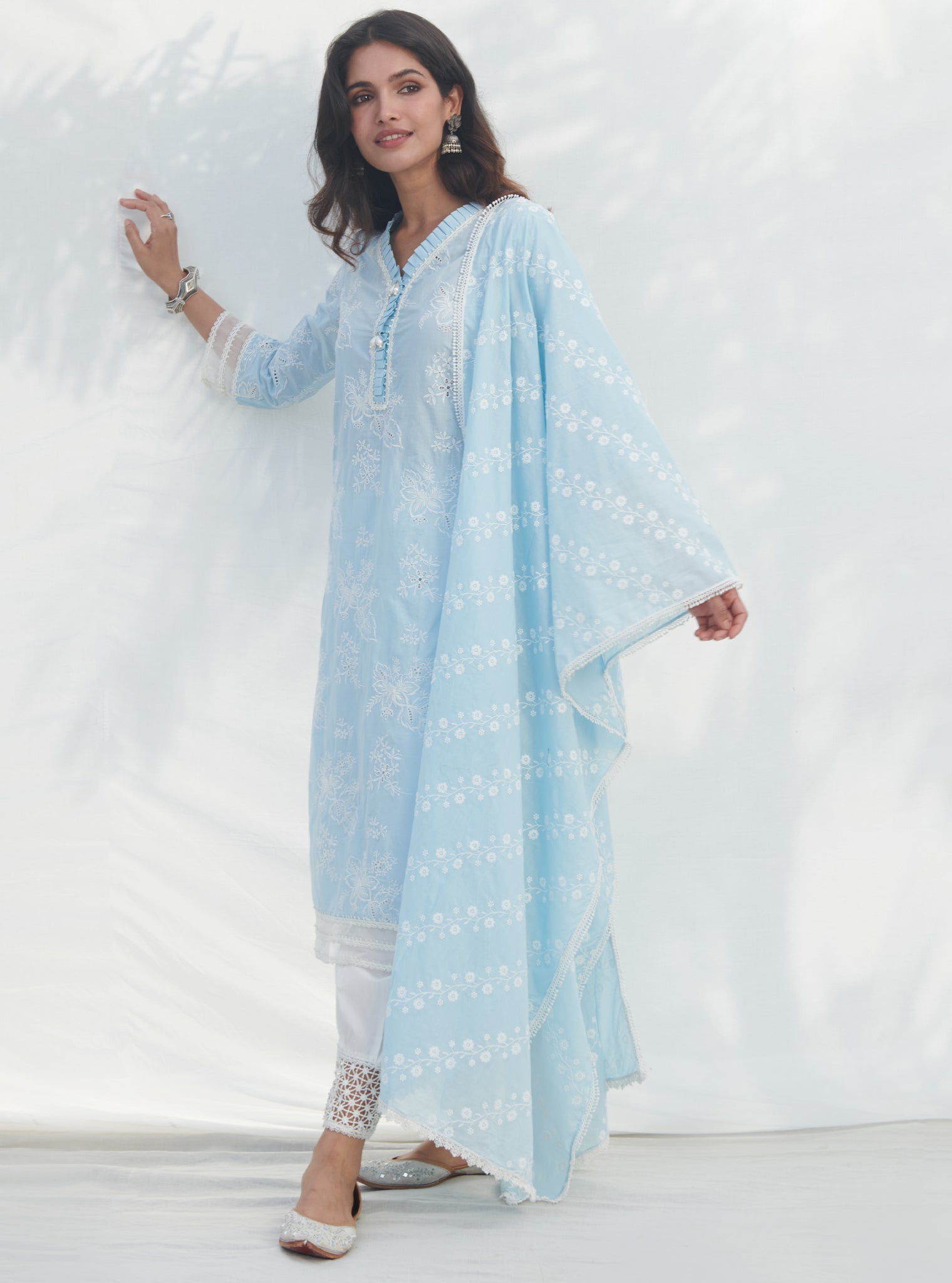 Mulmul Supima Cotton Ambeli Blue Dupatta