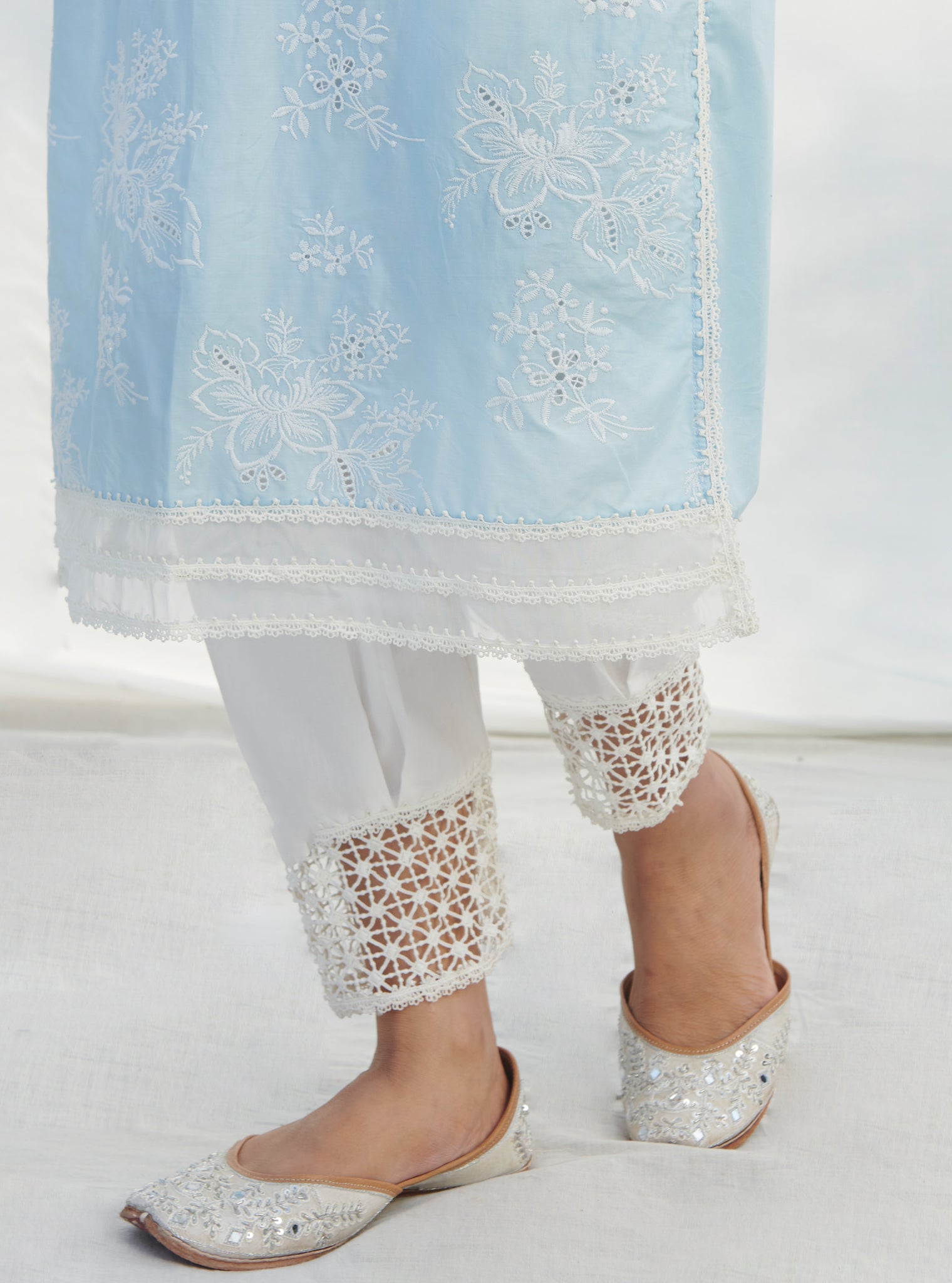 Mulmul Supima Cotton Chemical Lace White Salwar