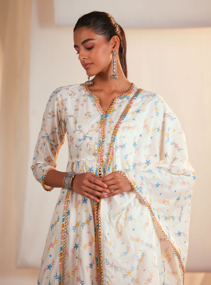 Mulmul Supima Cotton Ayla Anarkali Off White Kurta