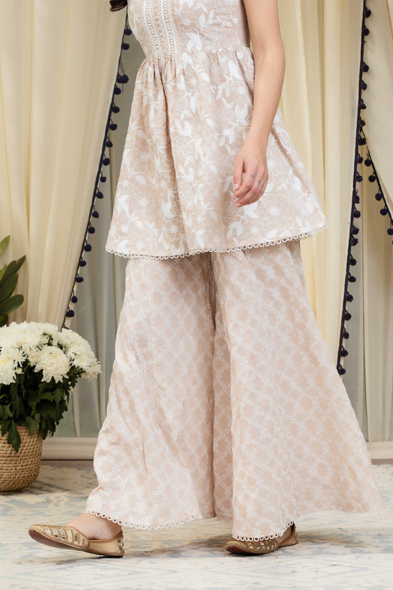Mulmul Magnolia Embroidered sharara