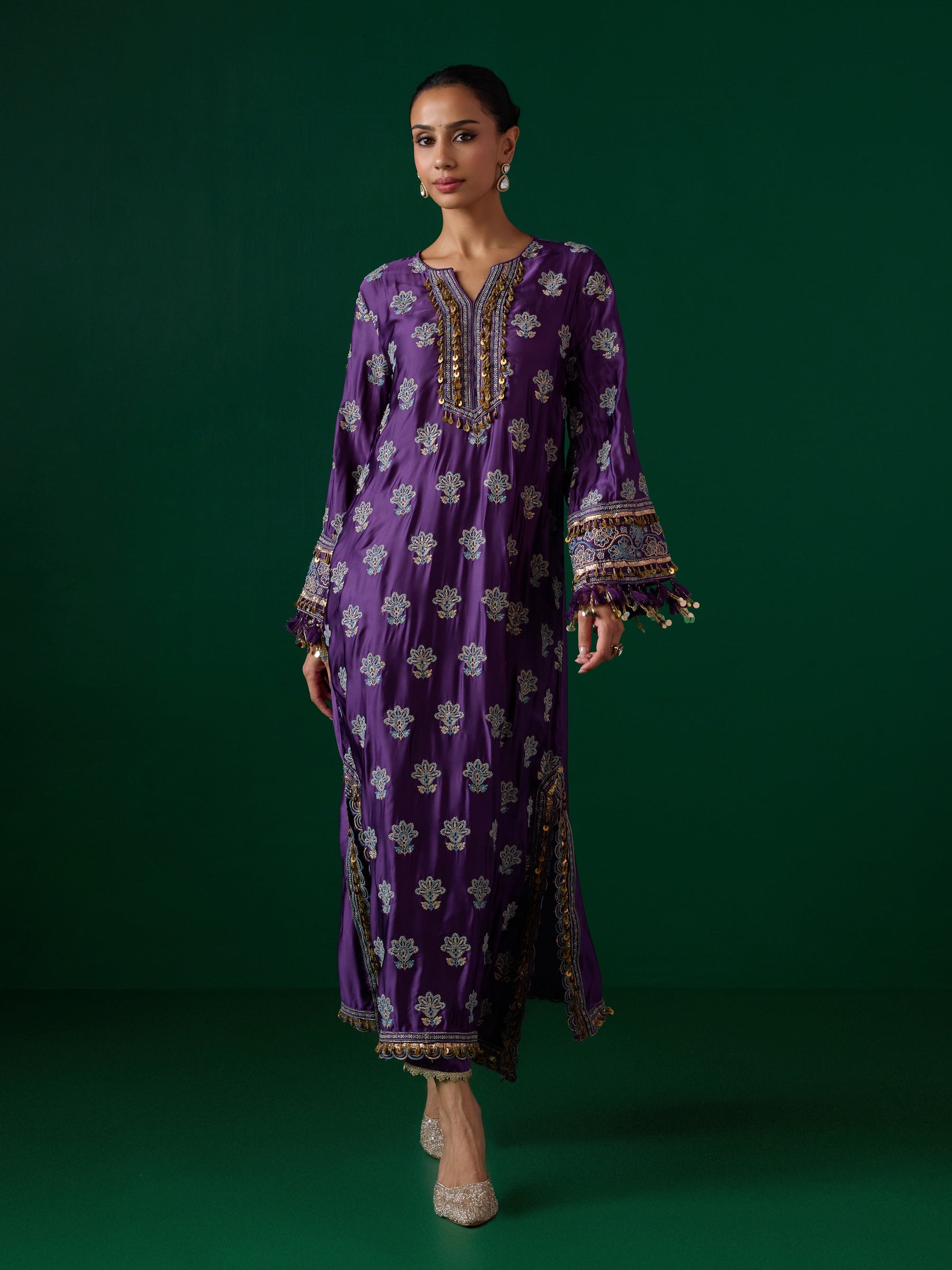 Chitra Cupro Satin Purple Kaftan Set