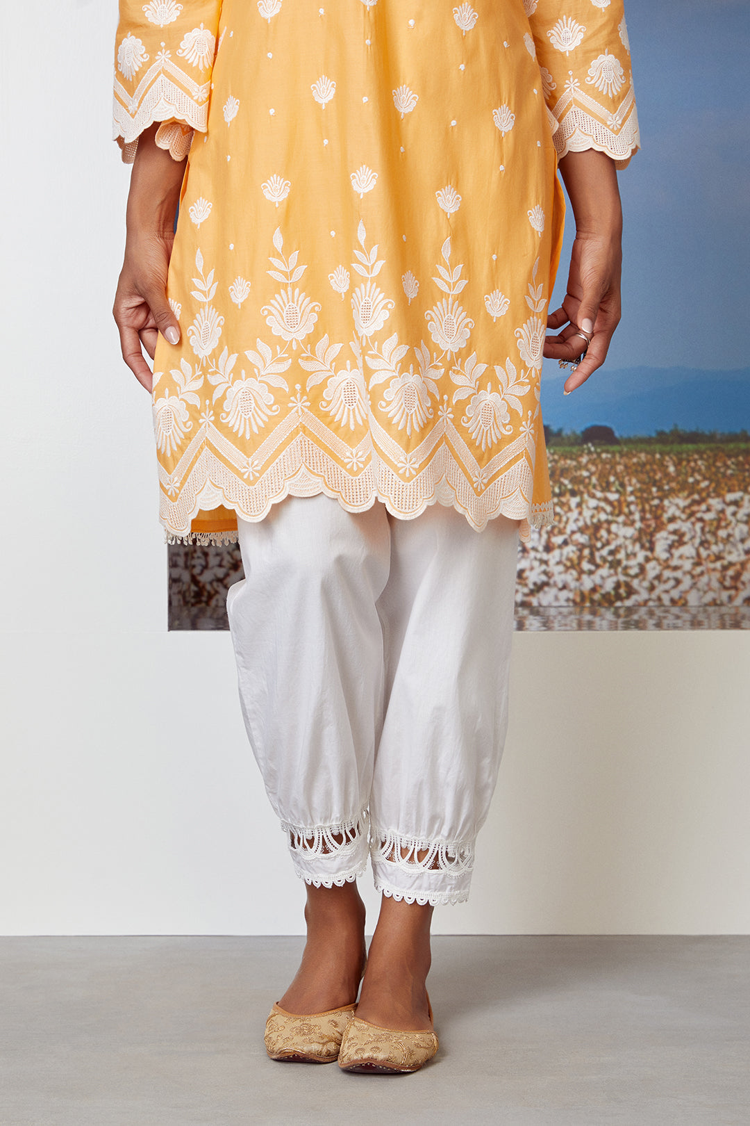 Mulmul Supima Cotton Garden Cress Orange Kurta