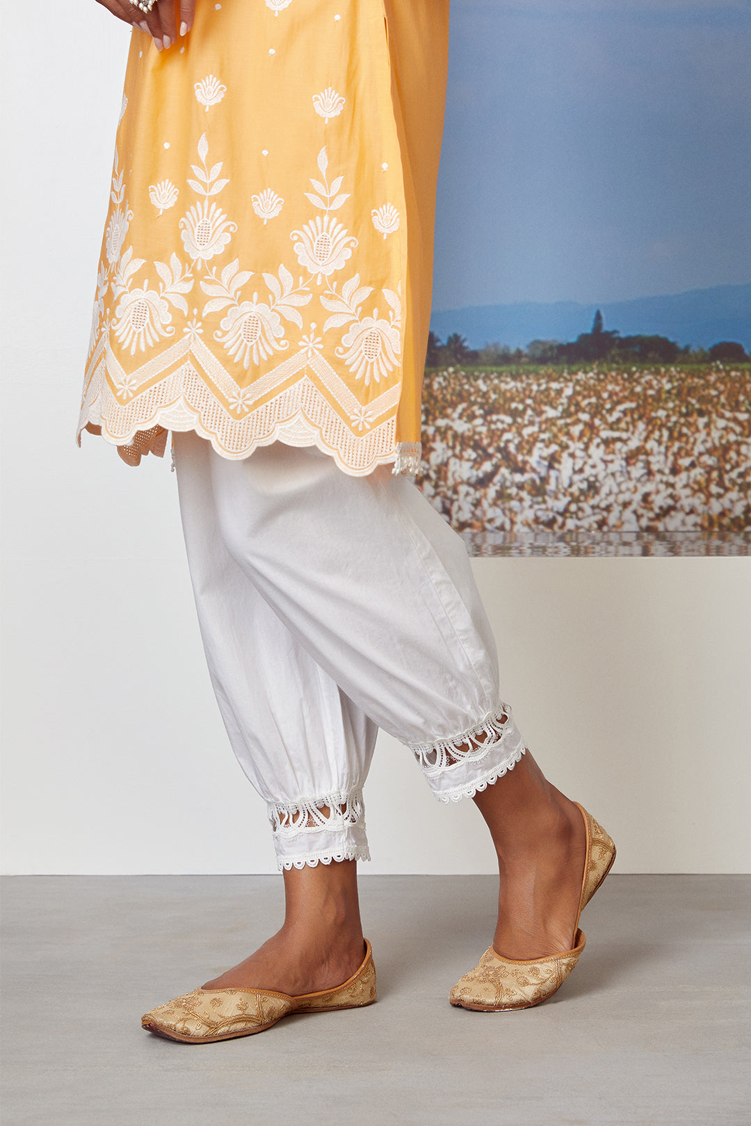 Mulmul Supima Cotton Garden Cress Orange Kurta