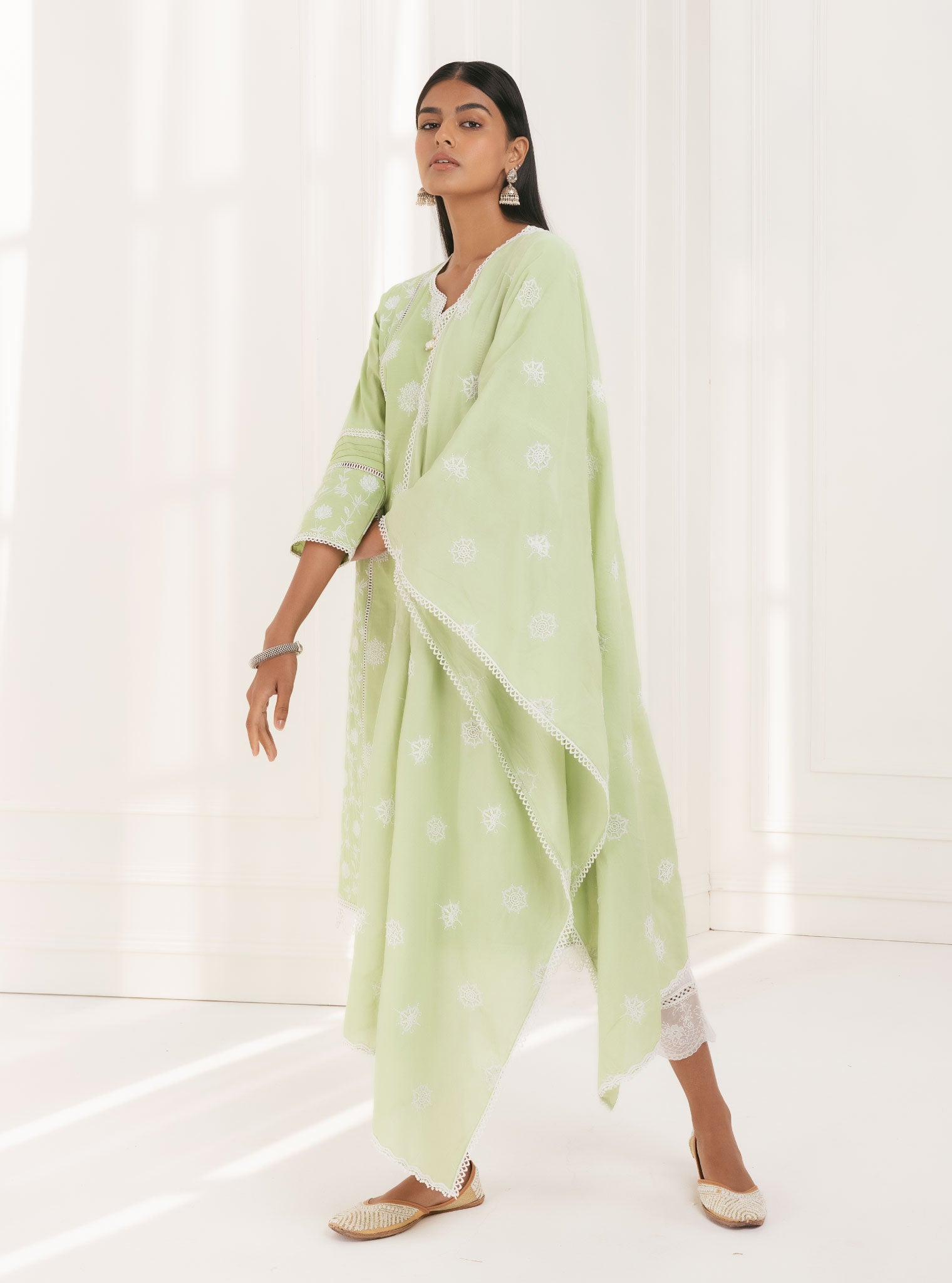 Kannur Supima Cotton Green Kurta Set