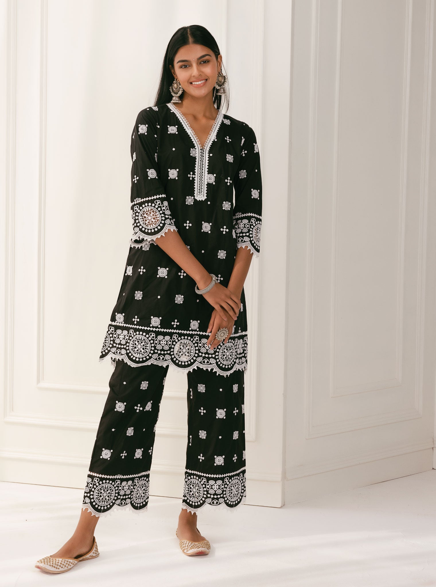 Mulmul Supima Cotton Leh Black Kurta