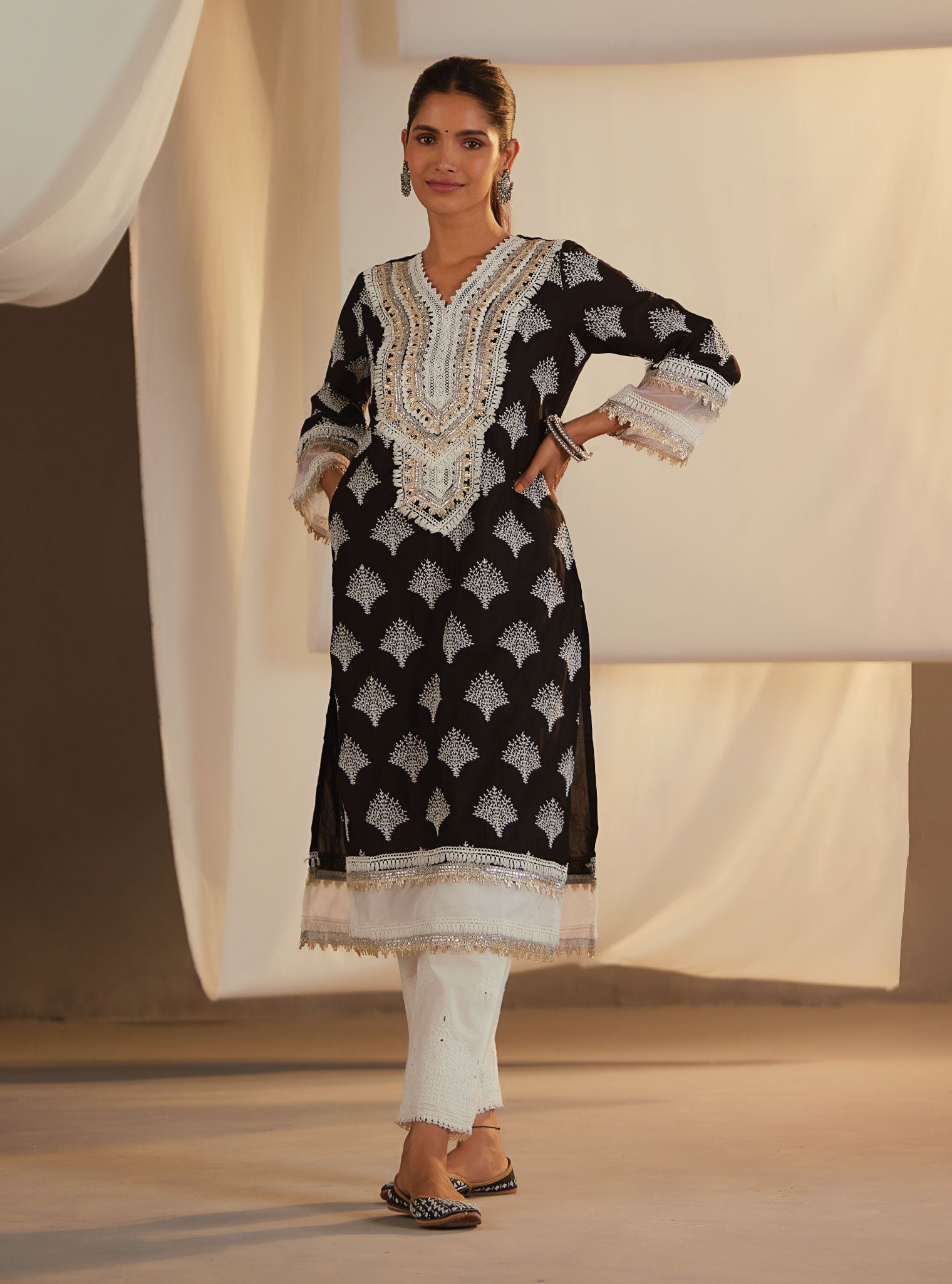 Maple Supima Cotton Gota Diagonal Kurta Set