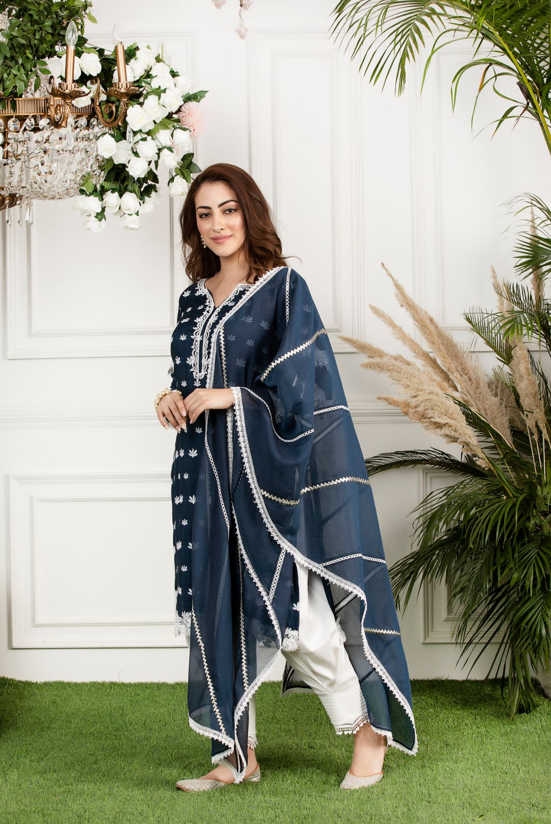 Water Lilly Front Pleated Kurta Set