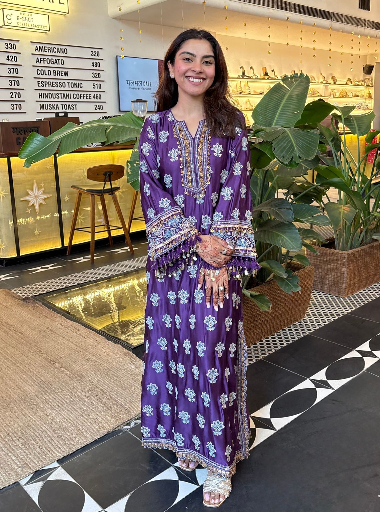 Chitra Cupro Satin Purple Kaftan Set