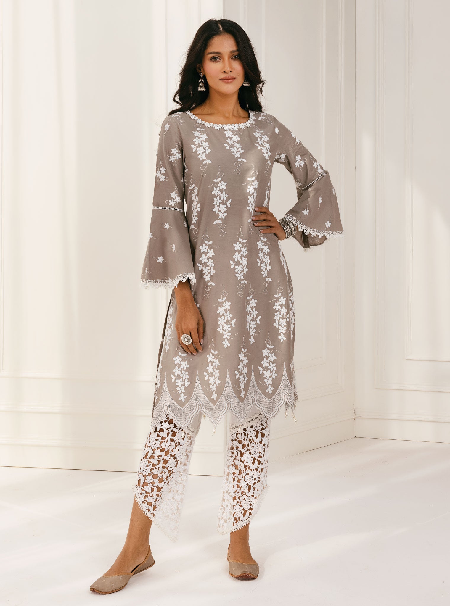 Zuluk Supima Cotton Grey Kurta Set