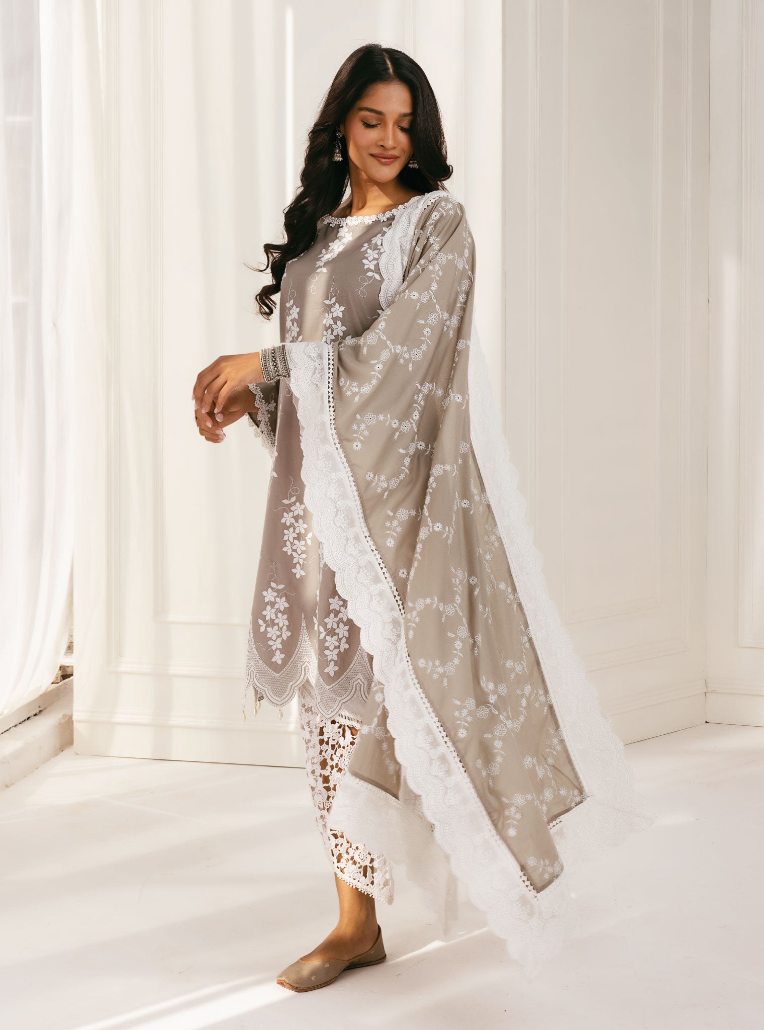 Zuluk Supima Cotton Grey Kurta Set